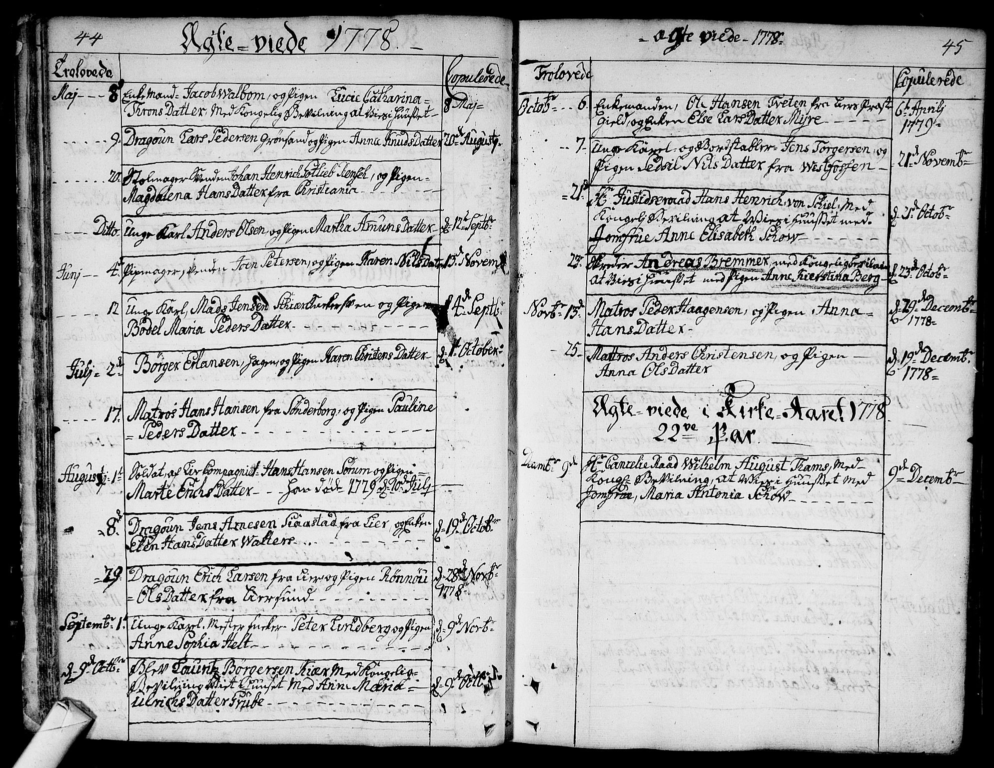 Bragernes kirkebøker, AV/SAKO-A-6/F/Fa/L0005: Parish register (official) no. I 5, 1759-1781, p. 44-45