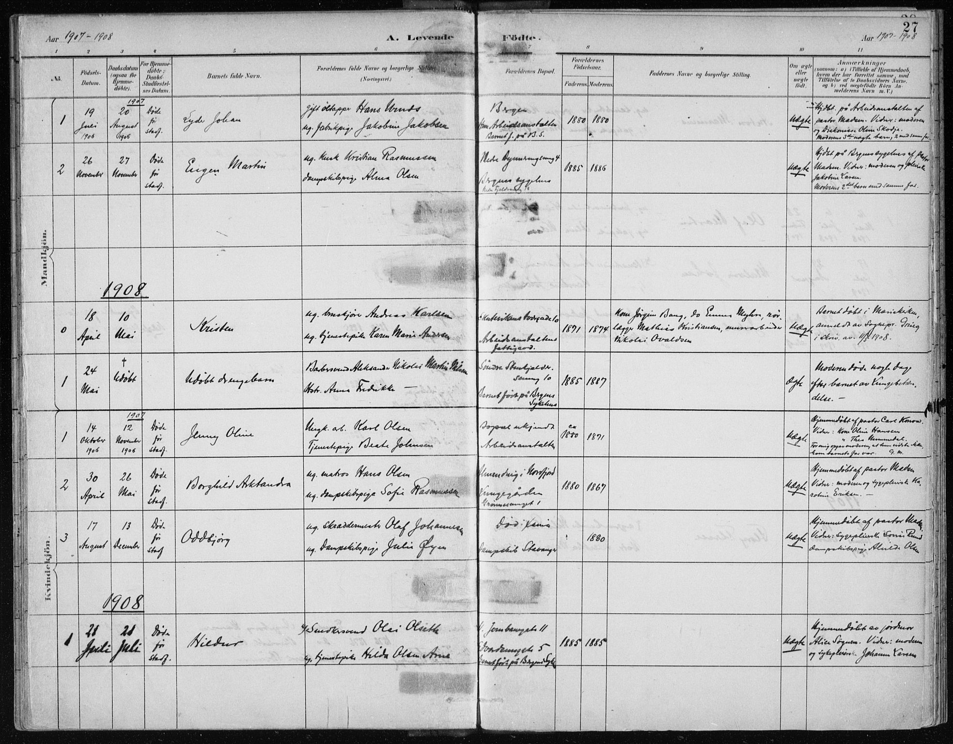 Bergen kommunale pleiehjem - stiftelsespresten, SAB/A-100281: Parish register (official) no. A 2, 1887-1939, p. 27