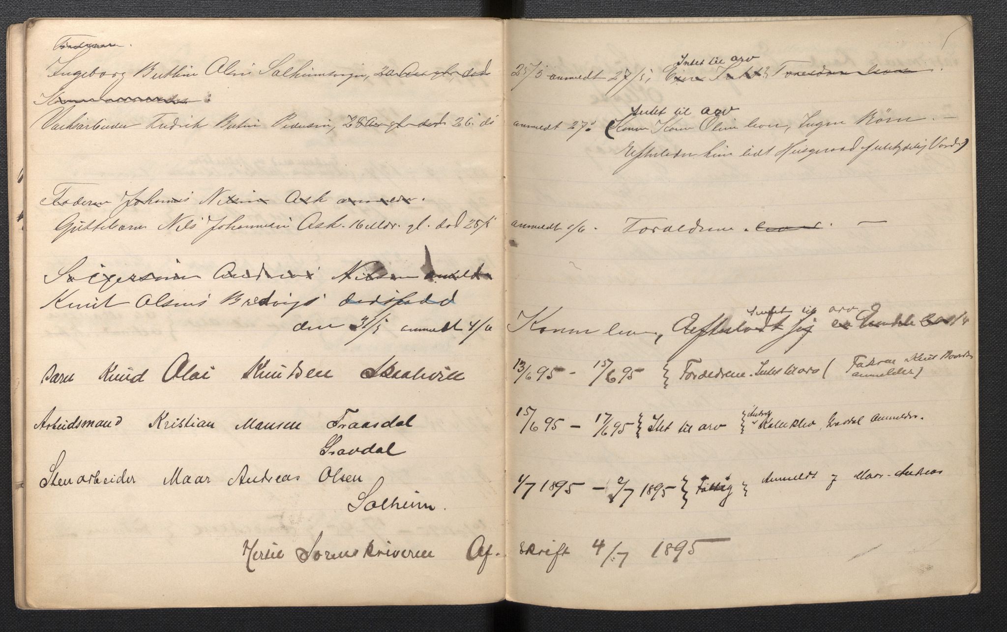 Lensmannen i Årstad, AV/SAB-A-36201/0006/L0001: Dødsfallprotokoll, 1892-1895