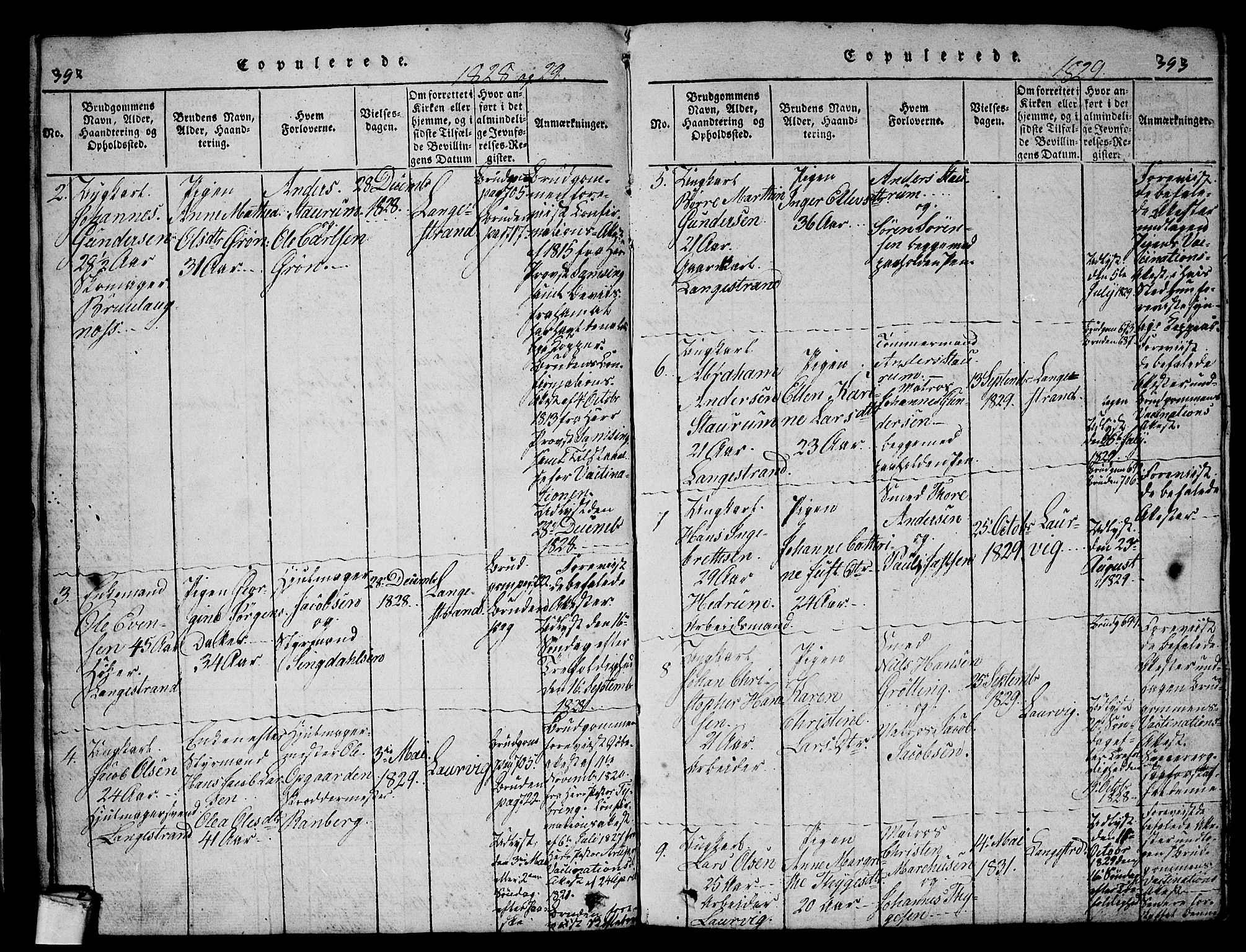 Larvik kirkebøker, AV/SAKO-A-352/G/Gb/L0001: Parish register (copy) no. II 1, 1818-1843, p. 392-393