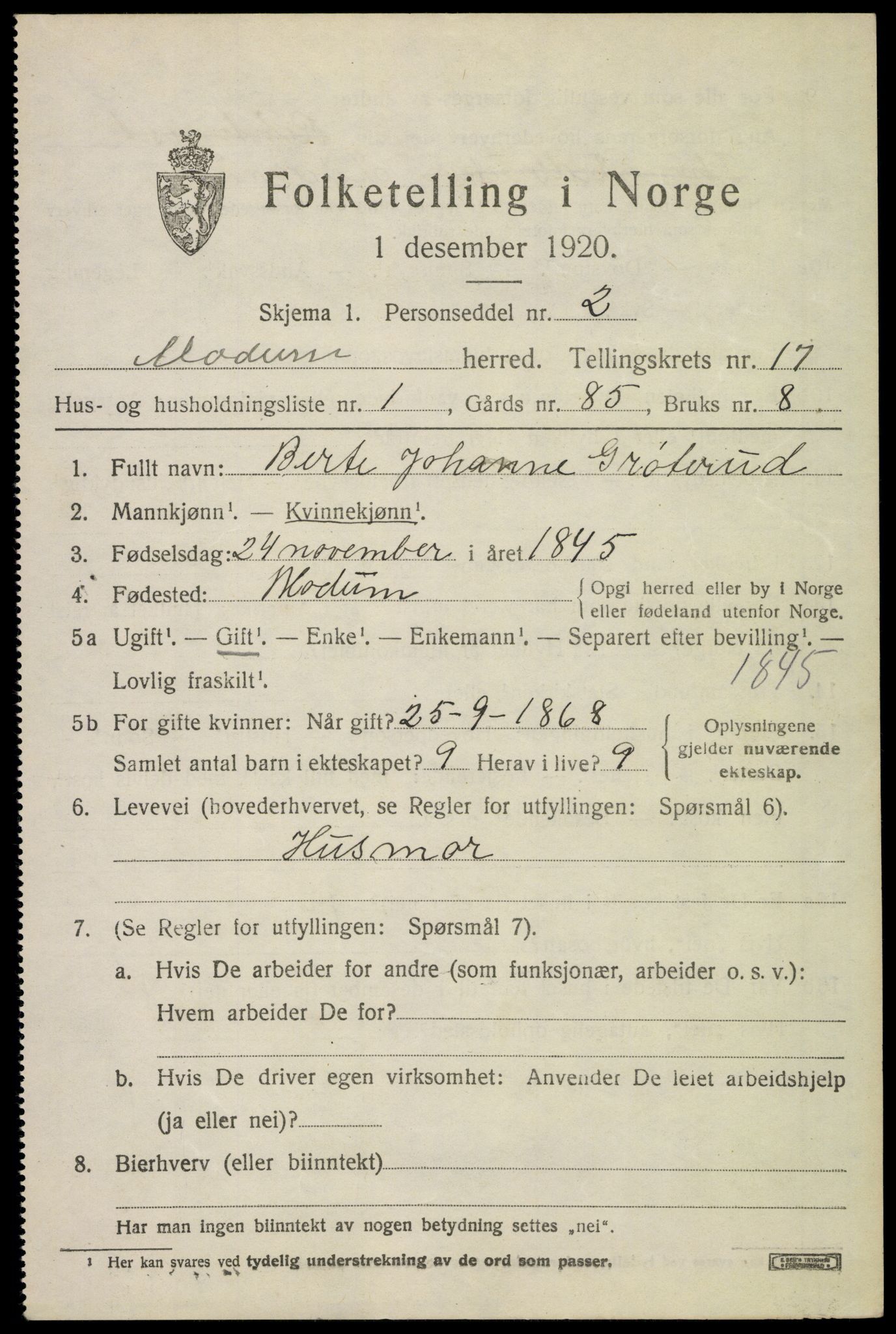 SAKO, 1920 census for Modum, 1920, p. 20203