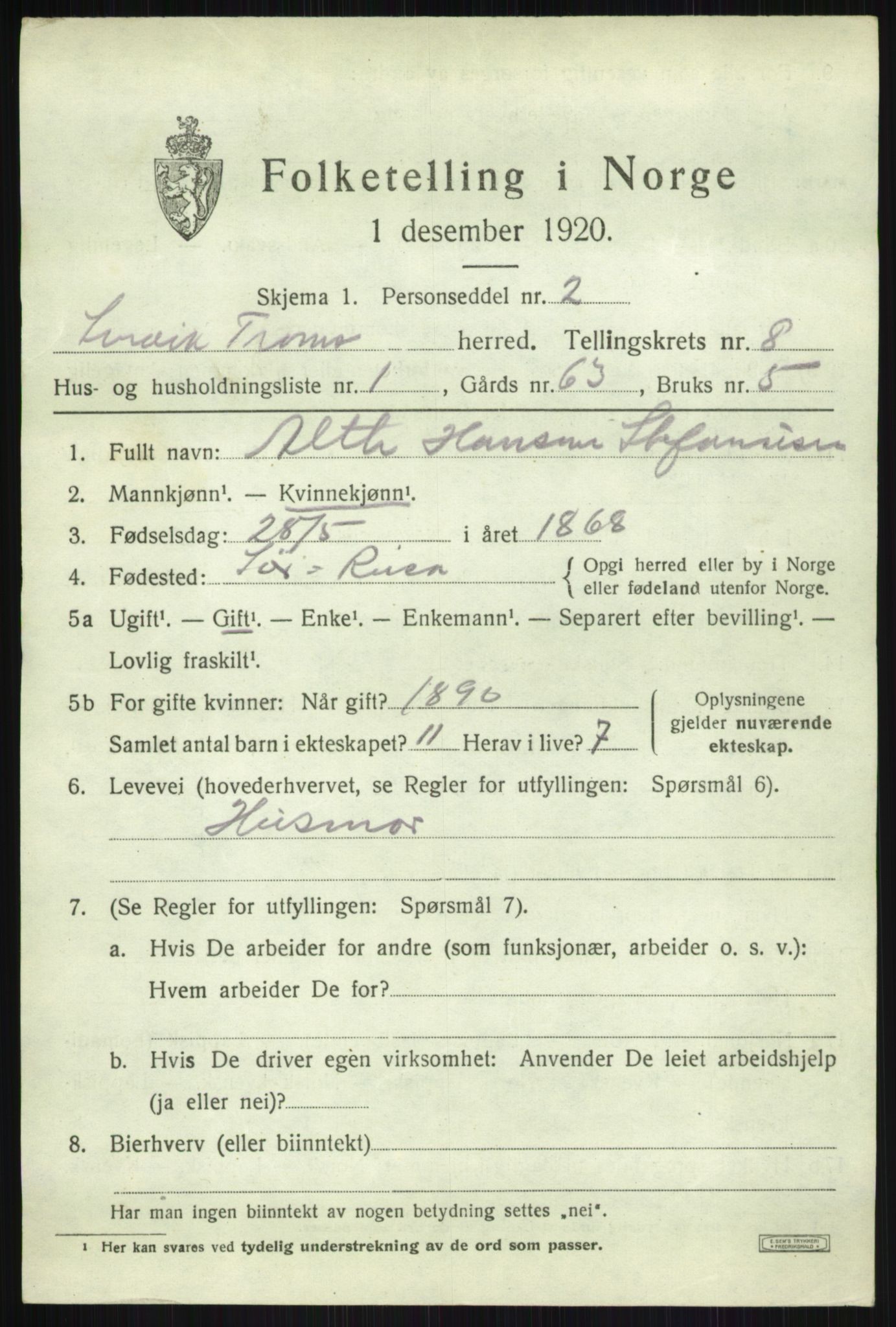 SATØ, 1920 census for Lenvik, 1920, p. 10942