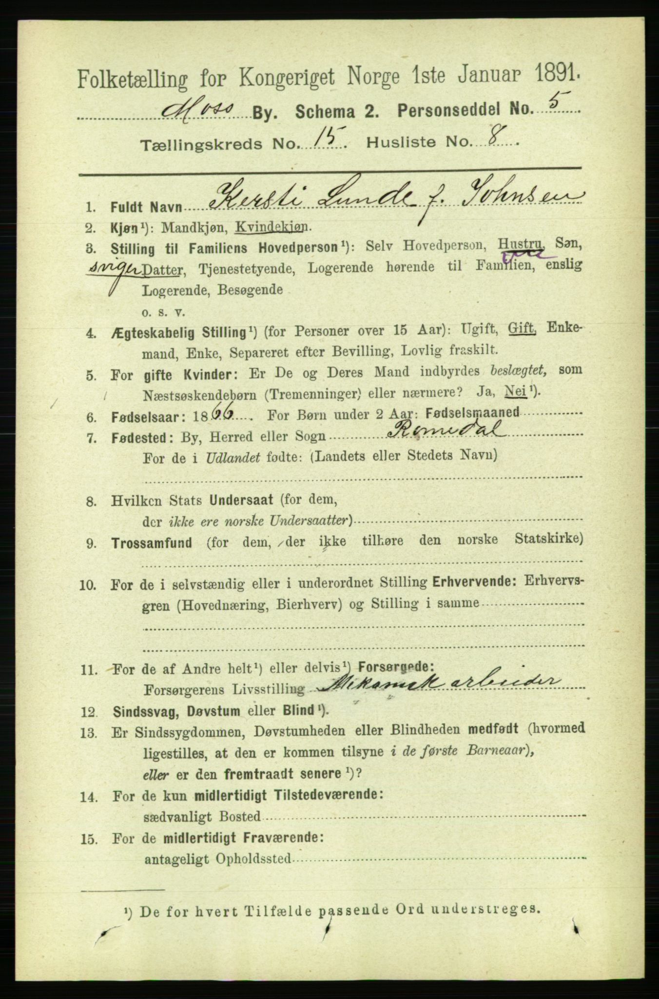 RA, 1891 census for 0104 Moss, 1891, p. 7339