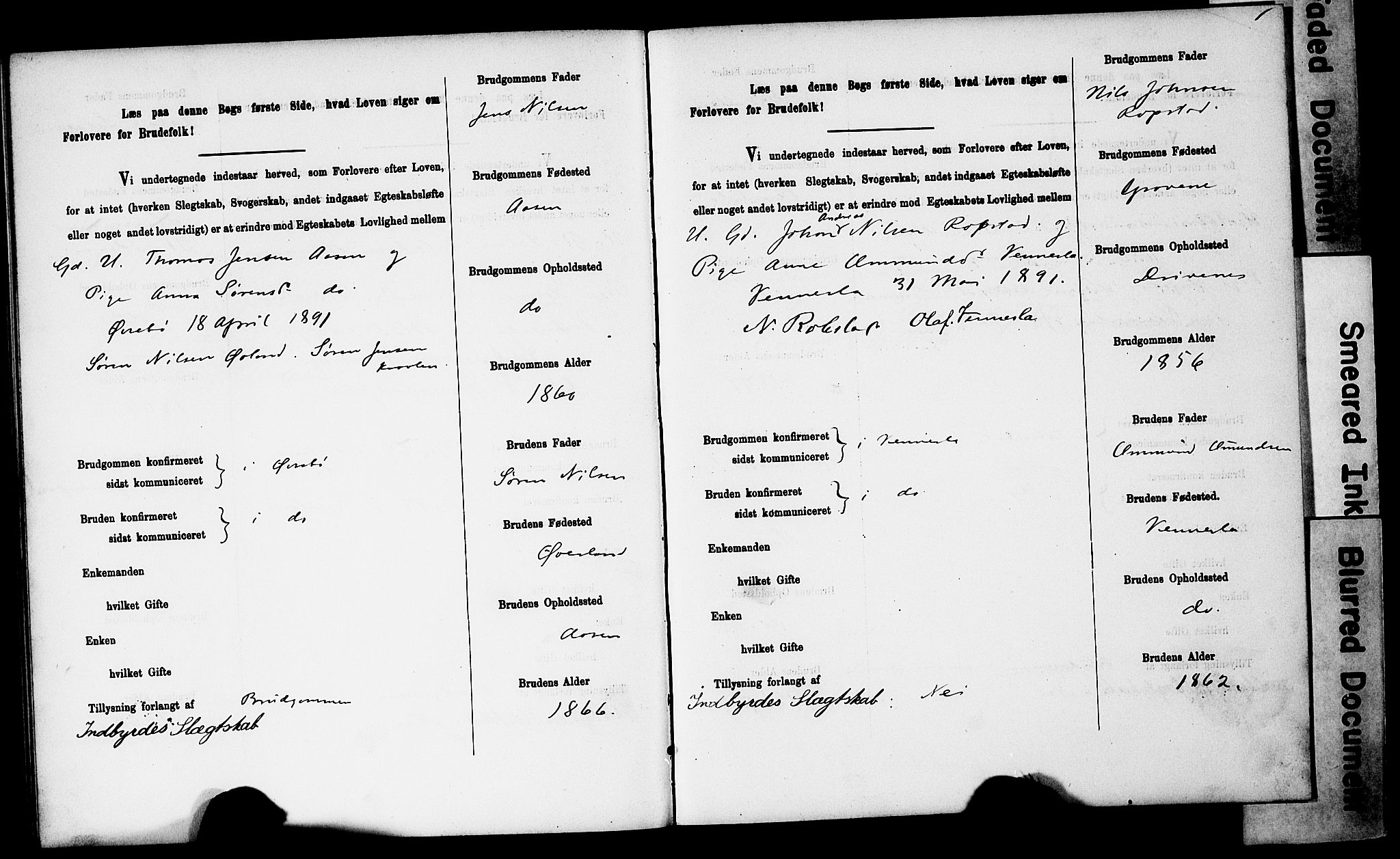 Vennesla sokneprestkontor, AV/SAK-1111-0045/J/L0032/0003: Banns register no. II 5 1, 1886-1892, p. 61