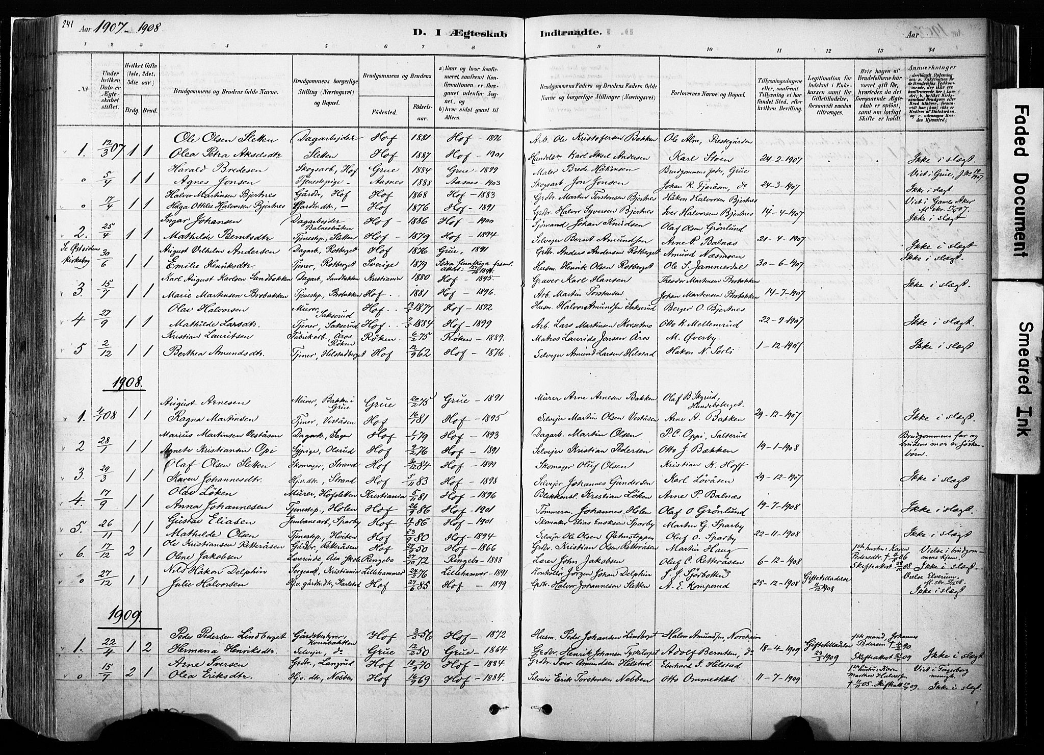Hof prestekontor, SAH/PREST-038/H/Ha/Haa/L0010: Parish register (official) no. 10, 1878-1909, p. 241