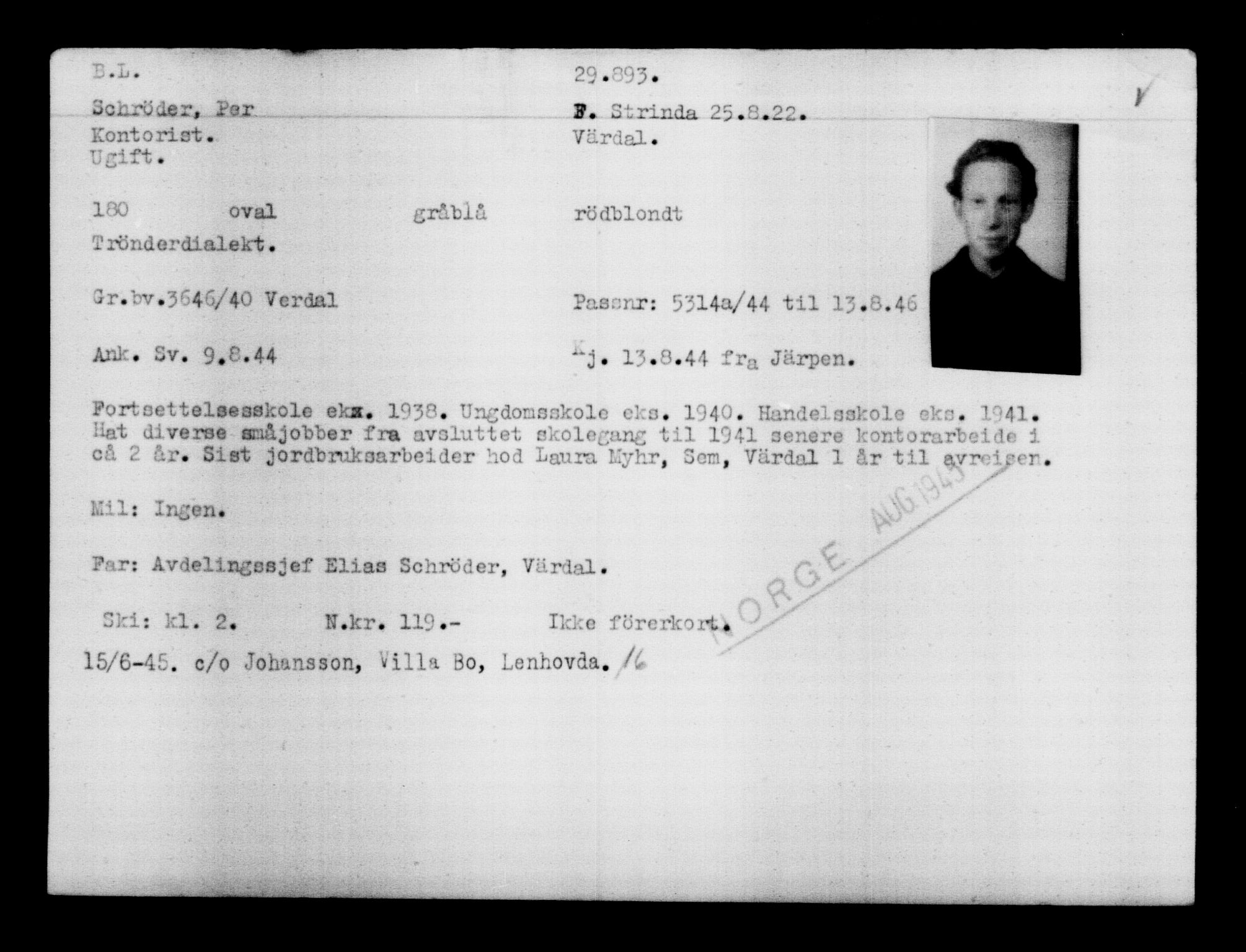 Utenriksstasjonene, Legasjonen i Stockholm, Flyktningkontoret, AV/RA-S-6753/V/Va/L0012: Kjesäterkartoteket, flyktninger med registreringsnr. 28300-31566, 1940-1945, p. 1754