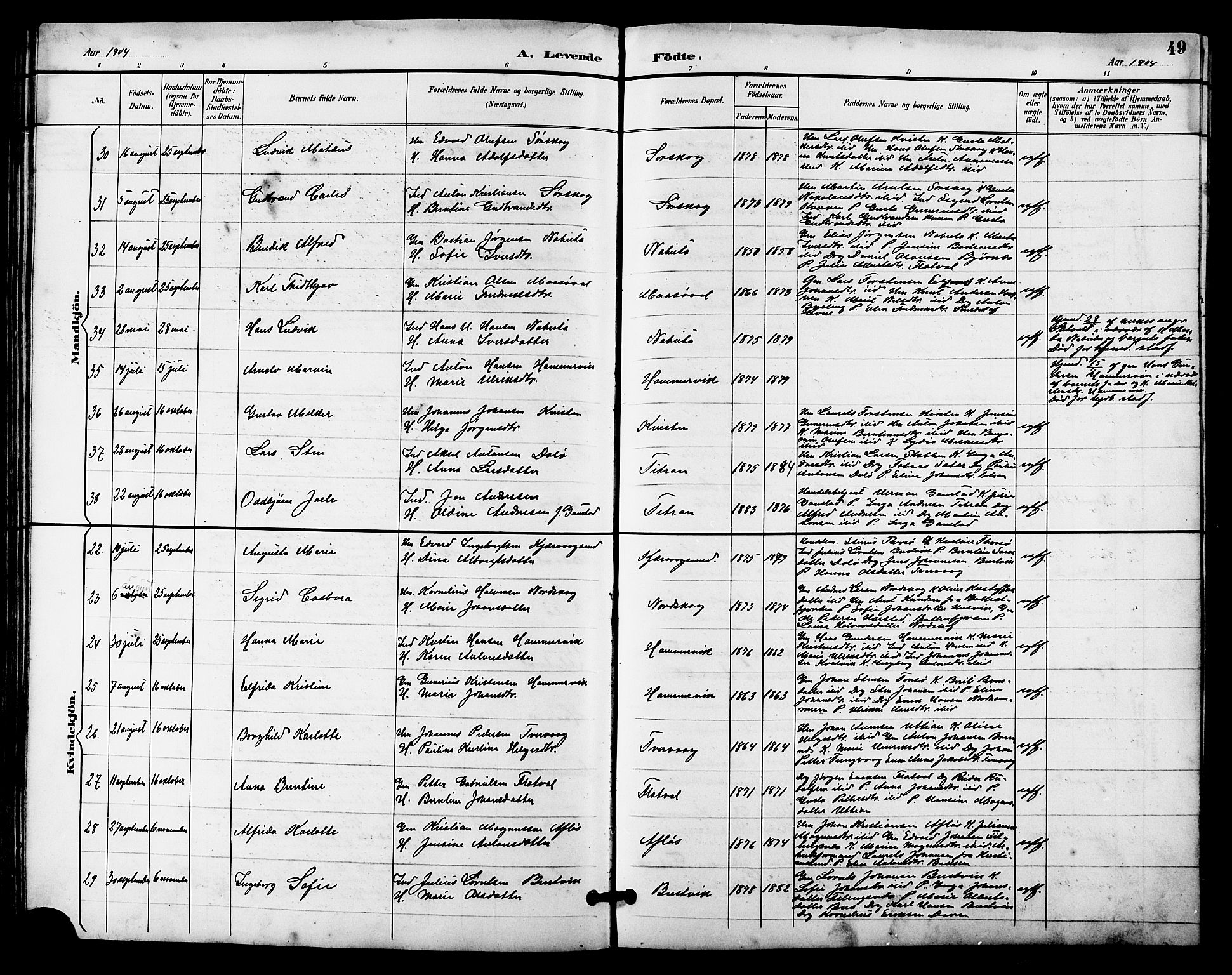 Ministerialprotokoller, klokkerbøker og fødselsregistre - Sør-Trøndelag, AV/SAT-A-1456/641/L0598: Parish register (copy) no. 641C02, 1893-1910, p. 49