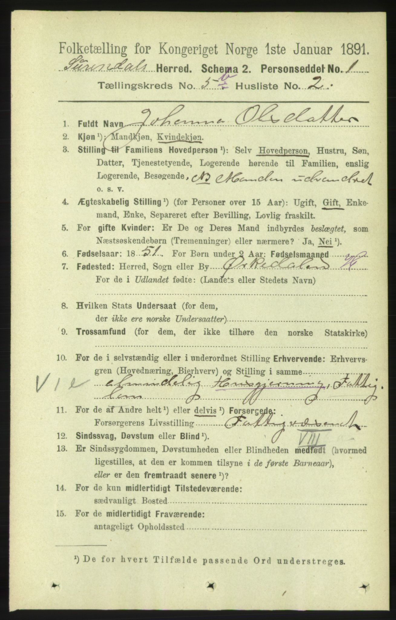 RA, 1891 census for 1566 Surnadal, 1891, p. 1497