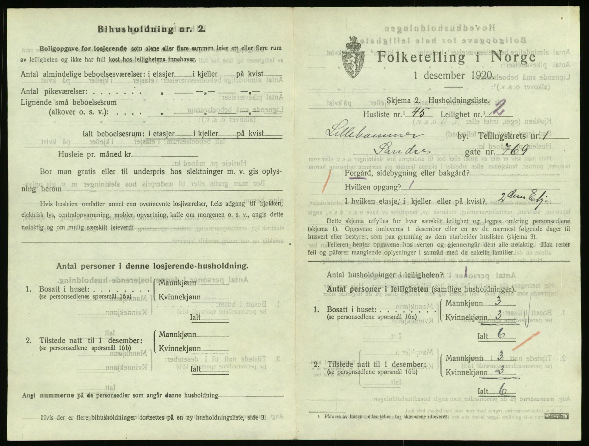 SAH, 1920 census for Lillehammer, 1920, p. 1478