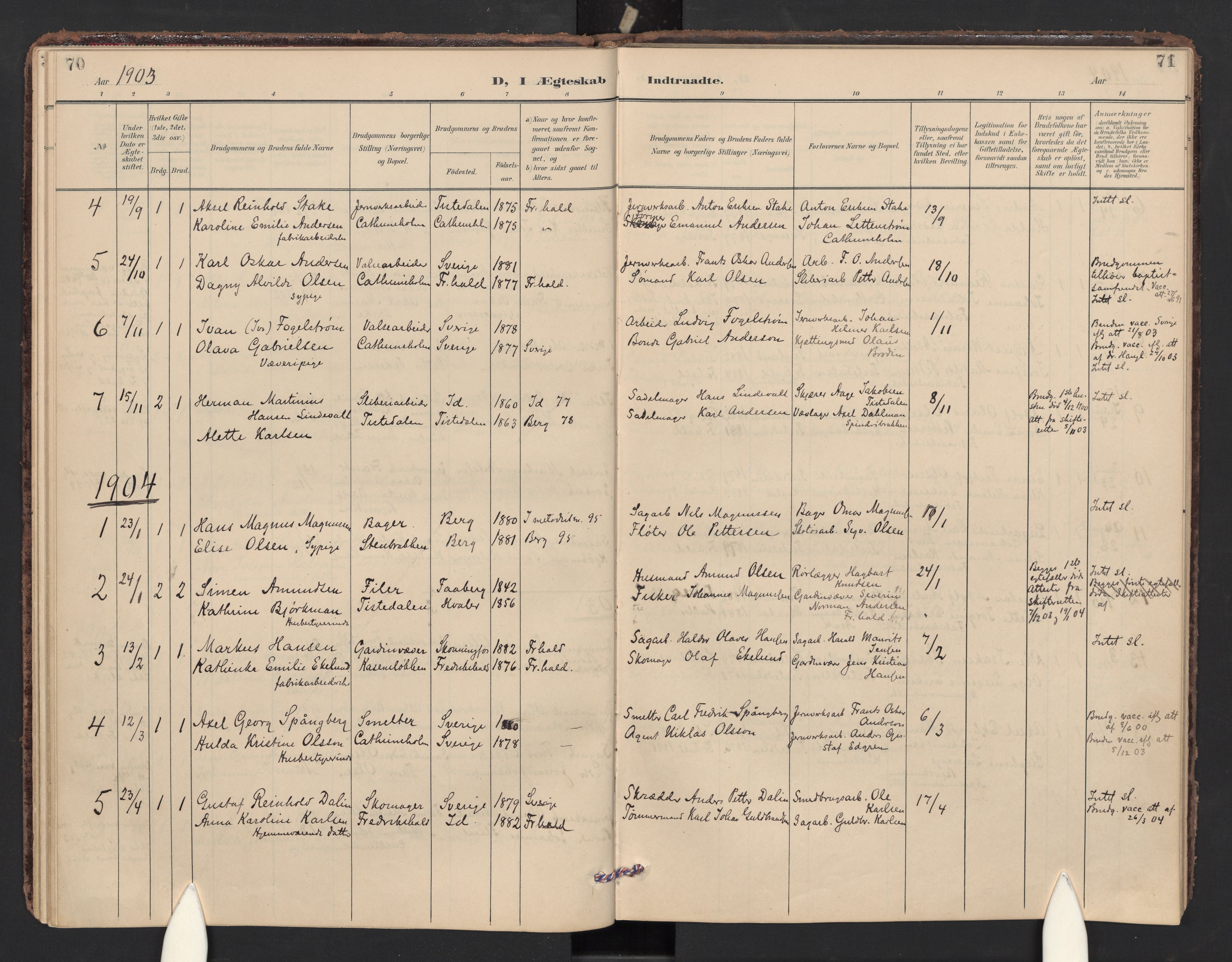 Halden prestekontor Kirkebøker, SAO/A-10909/F/Fc/L0001: Parish register (official) no. III 1, 1902-1908, p. 70-71