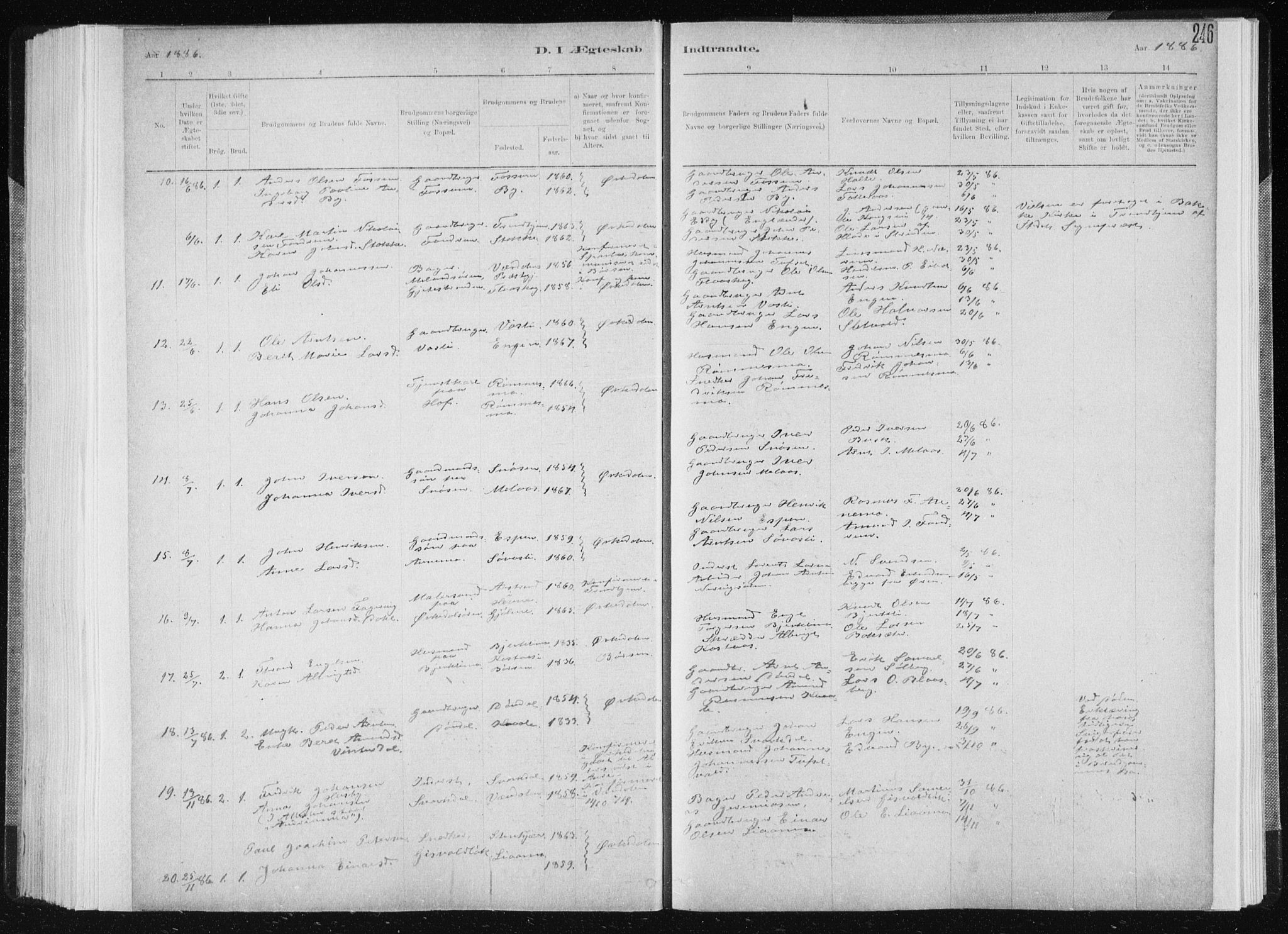 Ministerialprotokoller, klokkerbøker og fødselsregistre - Sør-Trøndelag, SAT/A-1456/668/L0818: Parish register (copy) no. 668C07, 1885-1898, p. 246