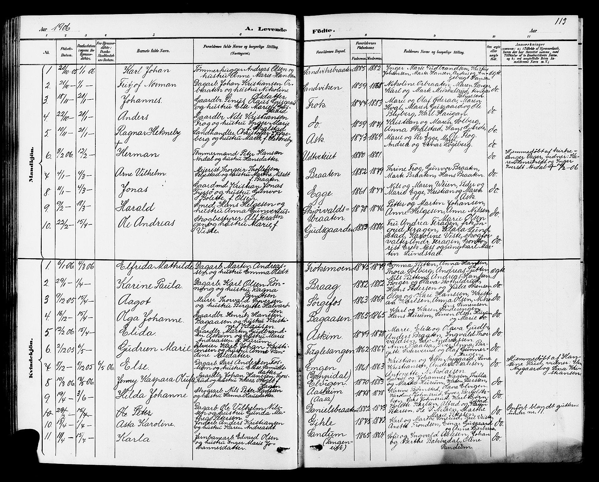 Norderhov kirkebøker, AV/SAKO-A-237/G/Ga/L0008: Parish register (copy) no. I 8, 1887-1912, p. 113