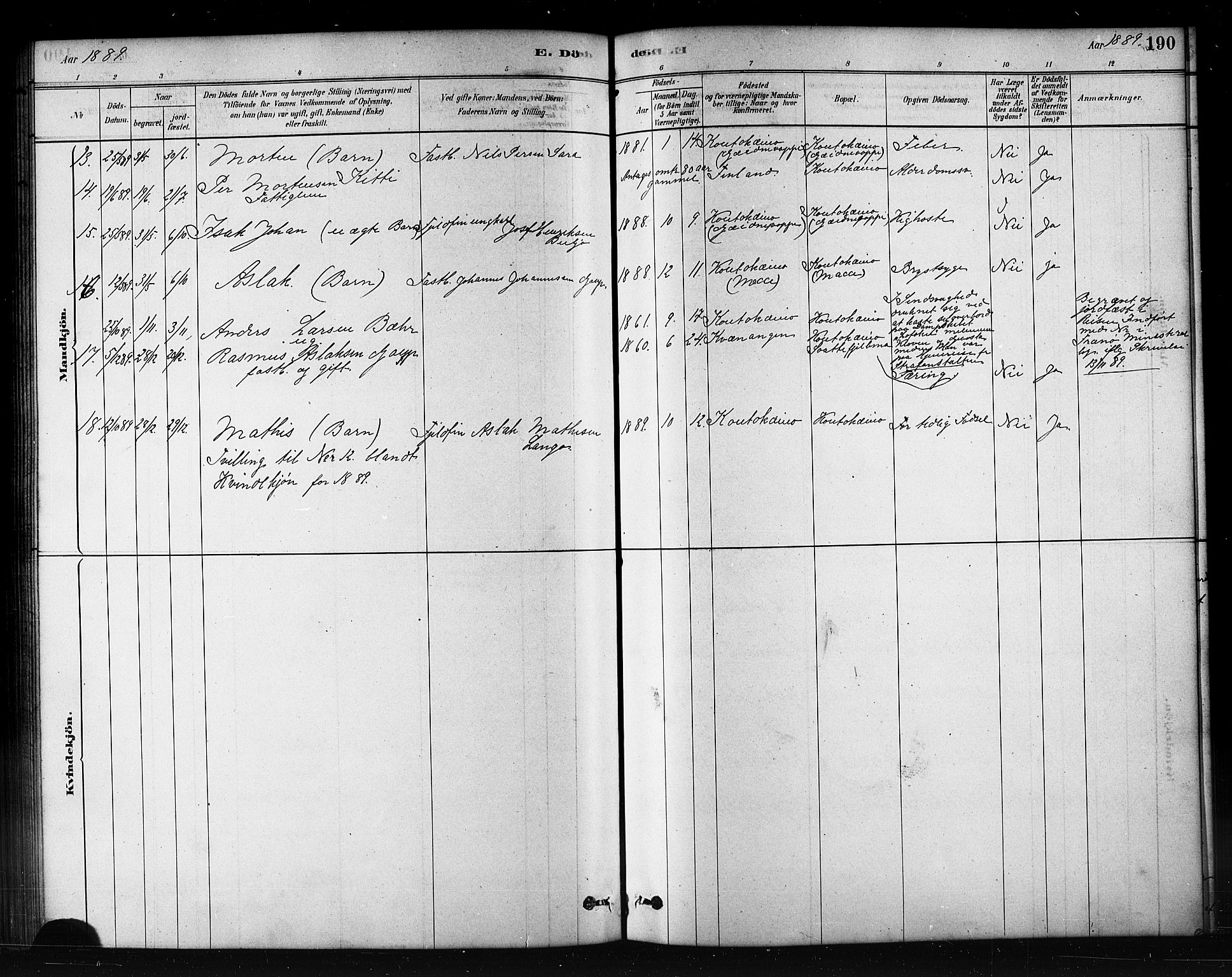 Kautokeino sokneprestembete, SATØ/S-1340/H/Hb/L0002.klokk: Parish register (copy) no. 2, 1877-1896, p. 190