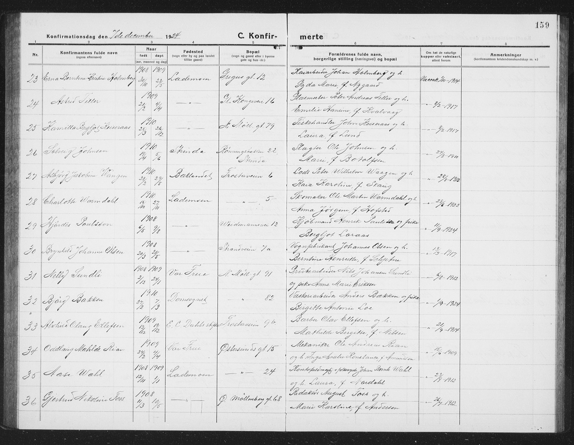 Ministerialprotokoller, klokkerbøker og fødselsregistre - Sør-Trøndelag, SAT/A-1456/605/L0258: Parish register (copy) no. 605C05, 1918-1930, p. 159