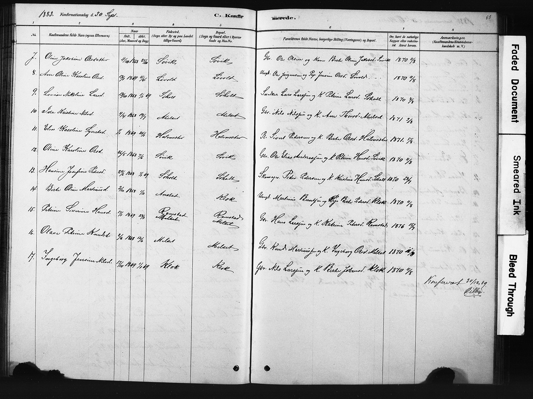 Ministerialprotokoller, klokkerbøker og fødselsregistre - Møre og Romsdal, SAT/A-1454/522/L0326: Parish register (copy) no. 522C05, 1878-1890, p. 88