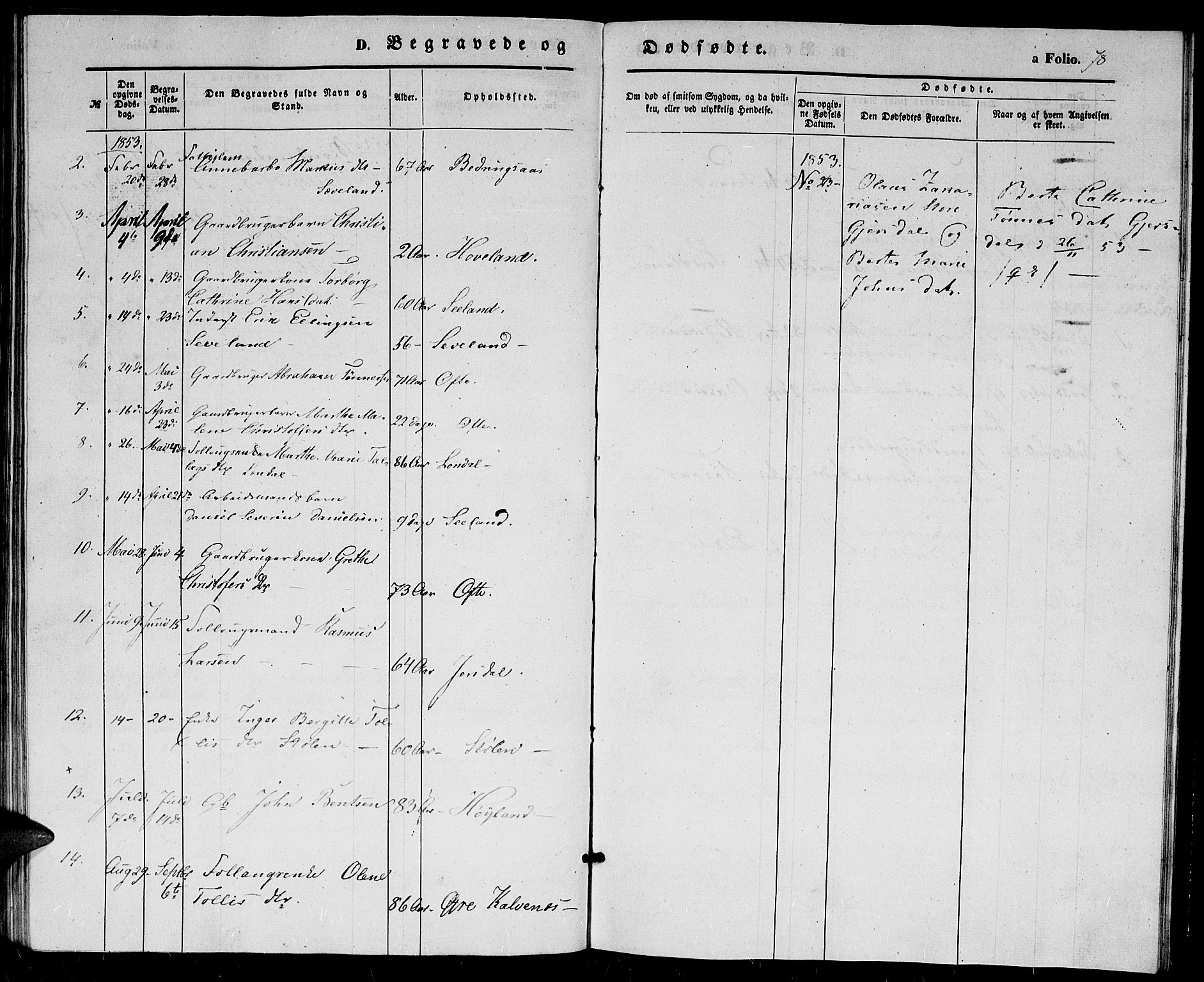 Herad sokneprestkontor, SAK/1111-0018/F/Fb/Fba/L0002: Parish register (copy) no. B 2, 1852-1862, p. 78