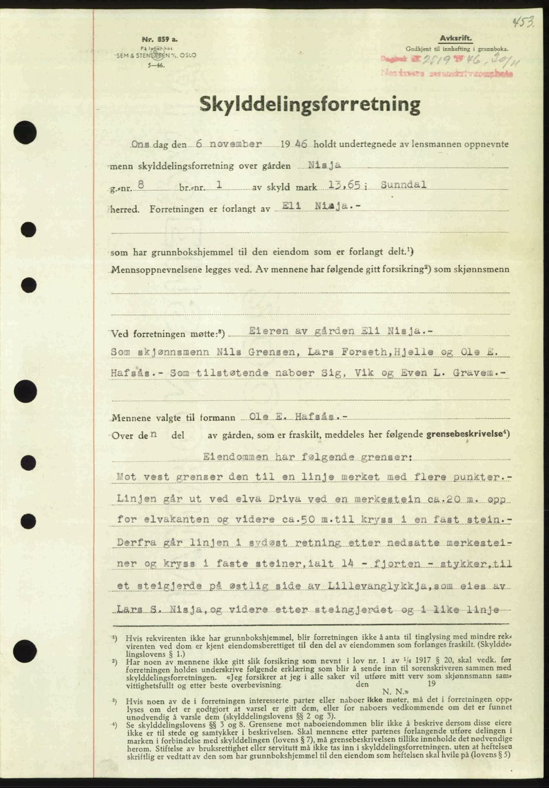 Nordmøre sorenskriveri, AV/SAT-A-4132/1/2/2Ca: Mortgage book no. A103, 1946-1947, Diary no: : 2519/1946