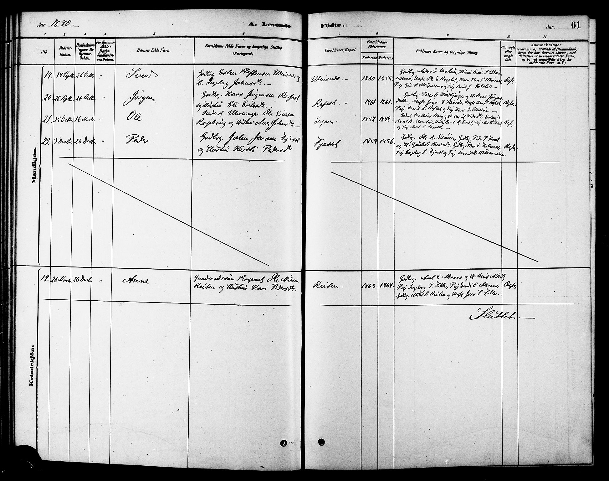Ministerialprotokoller, klokkerbøker og fødselsregistre - Sør-Trøndelag, SAT/A-1456/688/L1024: Parish register (official) no. 688A01, 1879-1890, p. 61