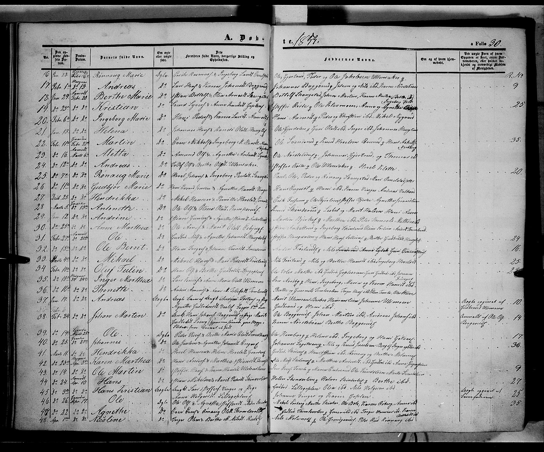 Land prestekontor, SAH/PREST-120/H/Ha/Haa/L0010: Parish register (official) no. 10, 1847-1859, p. 30