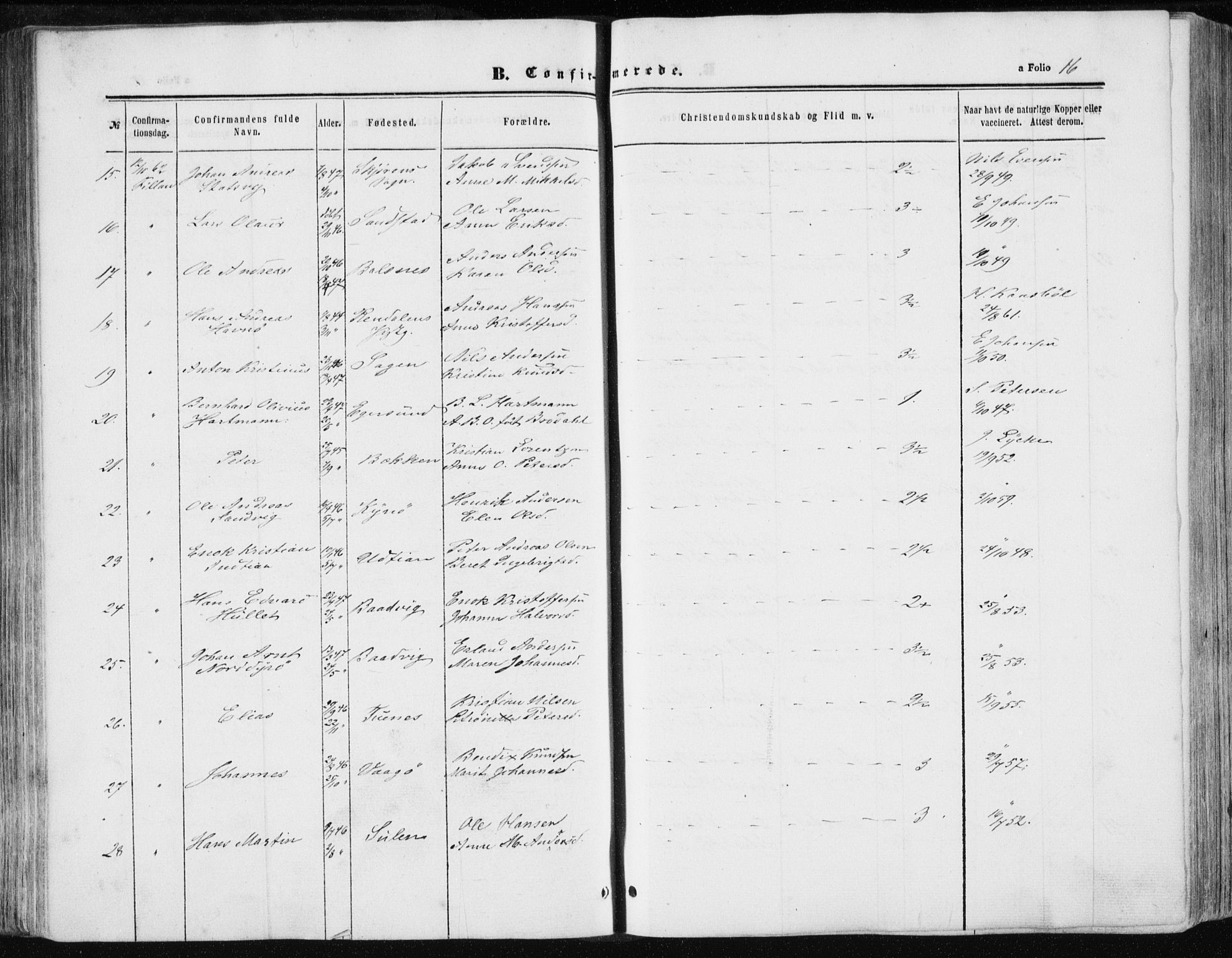 Ministerialprotokoller, klokkerbøker og fødselsregistre - Sør-Trøndelag, AV/SAT-A-1456/634/L0531: Parish register (official) no. 634A07, 1861-1870, p. 16