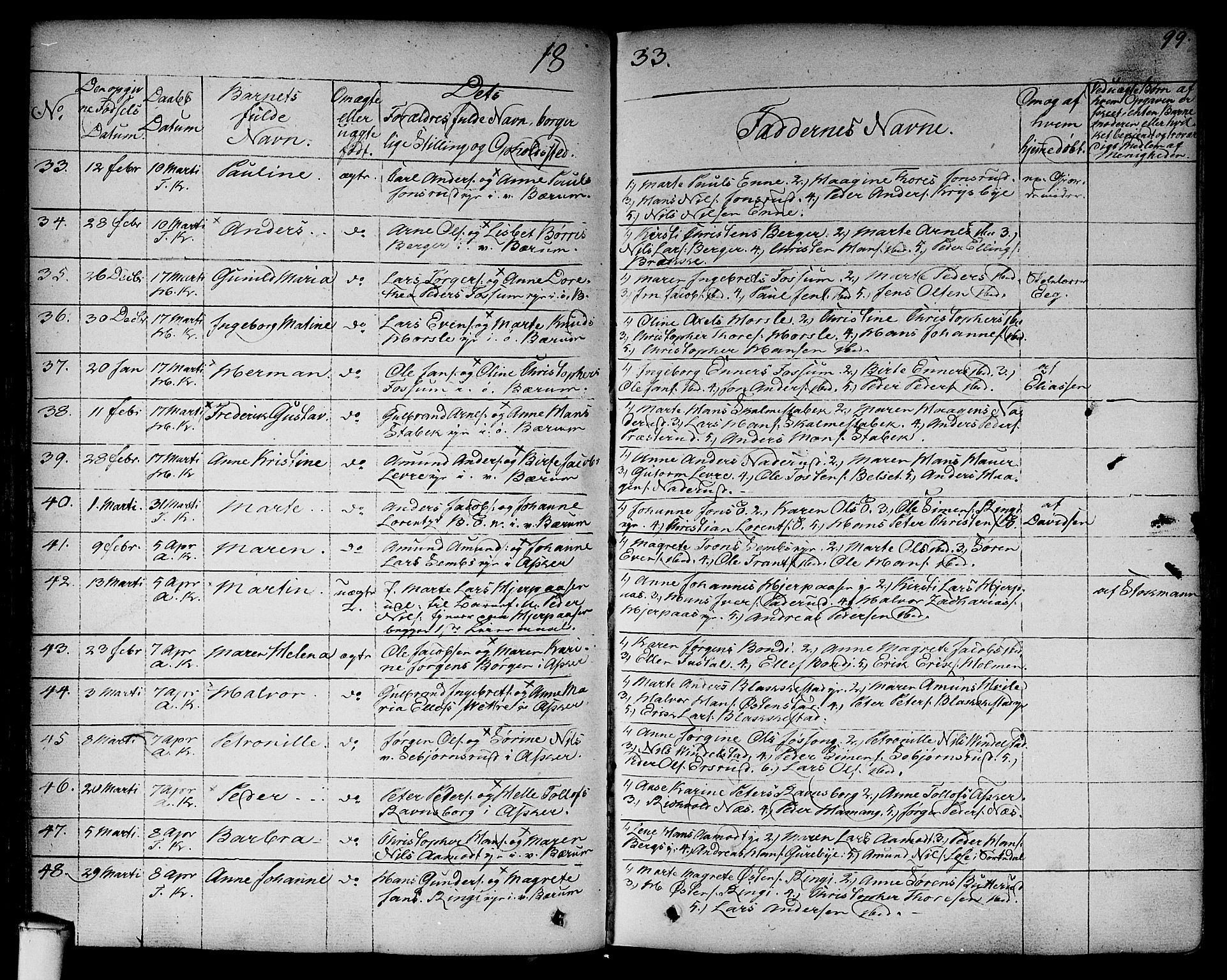 Asker prestekontor Kirkebøker, AV/SAO-A-10256a/F/Fa/L0007: Parish register (official) no. I 7, 1825-1864, p. 99