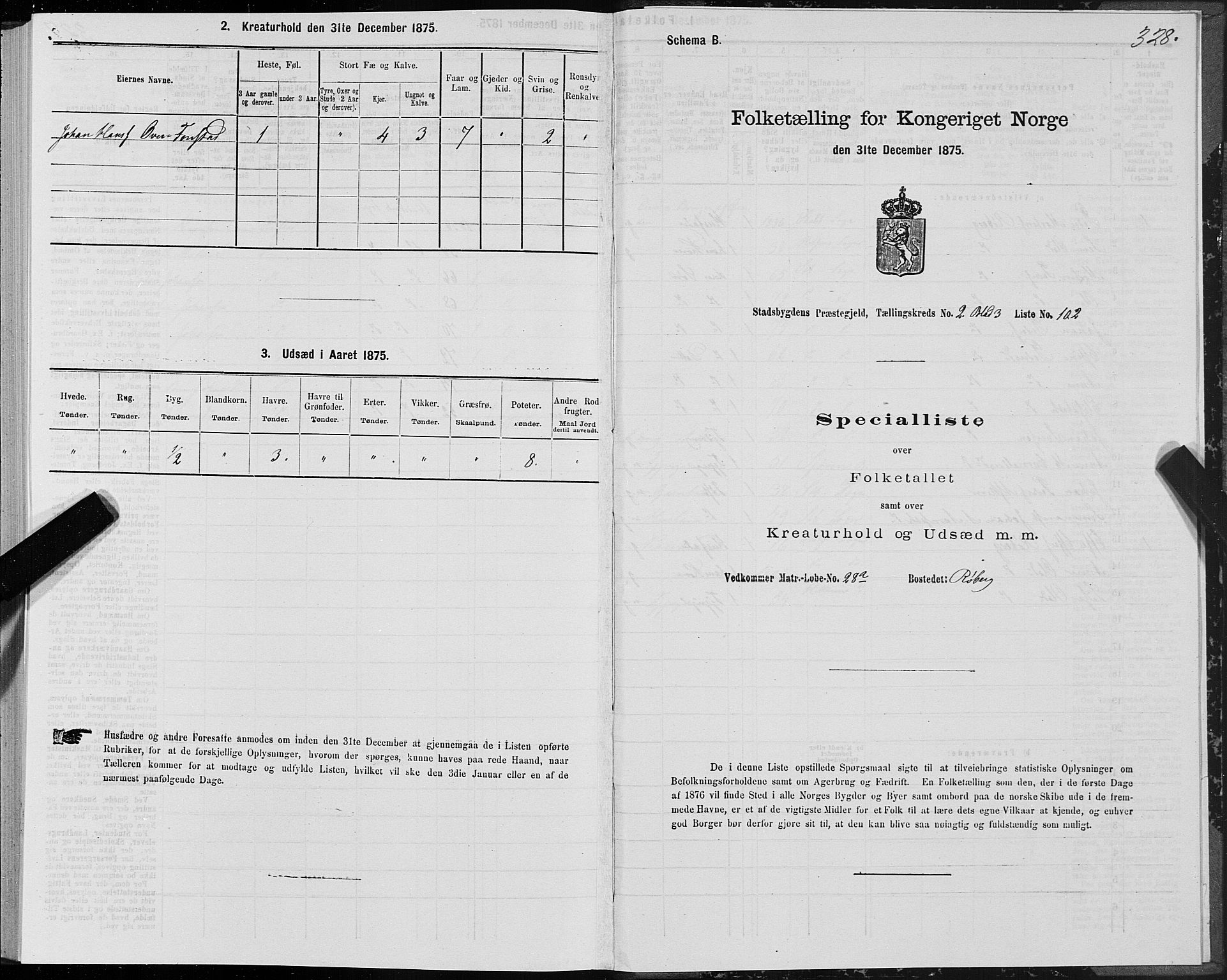 SAT, 1875 census for 1625P Stadsbygd, 1875, p. 1328