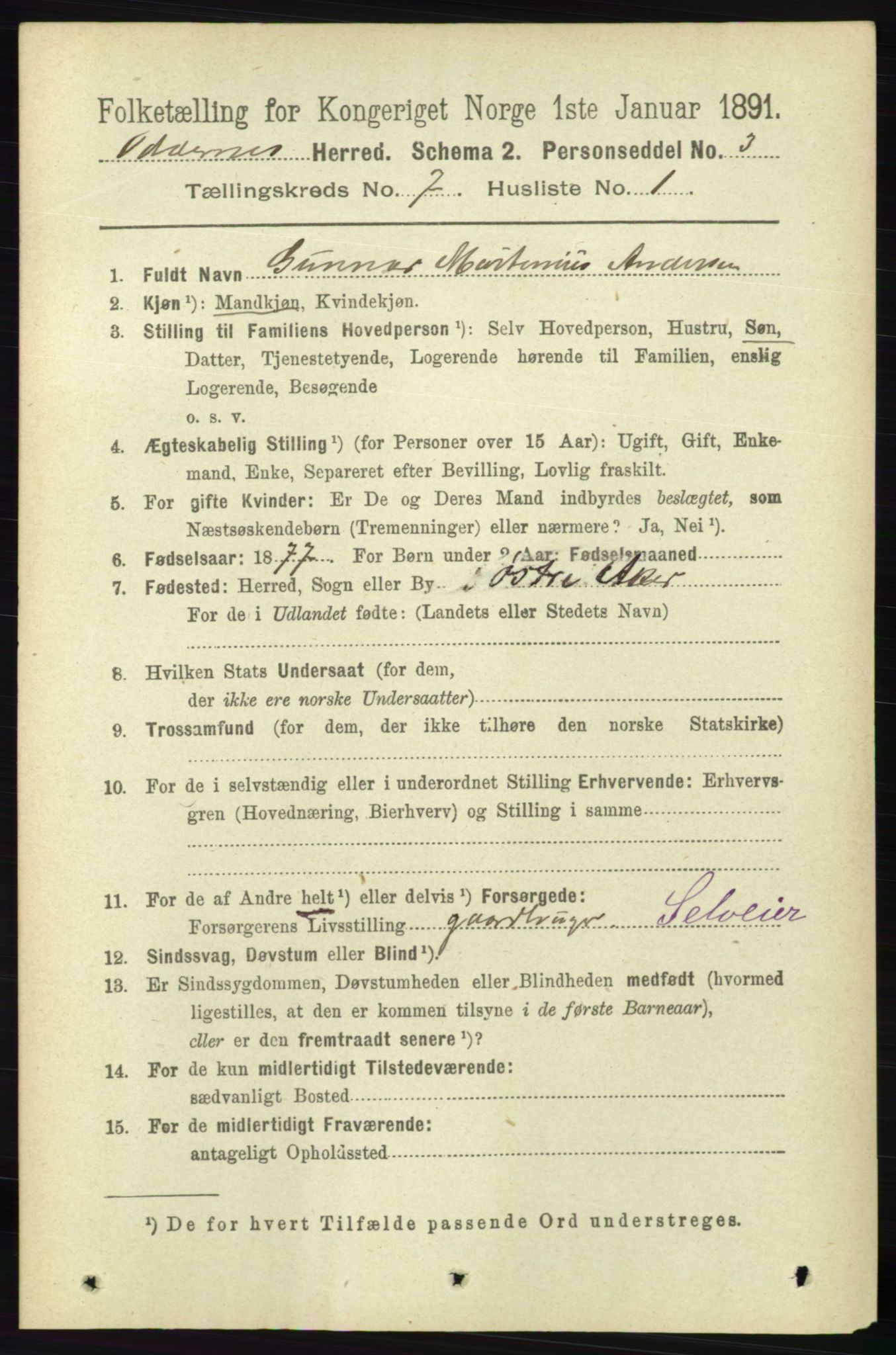 RA, 1891 census for 1012 Oddernes, 1891, p. 2479