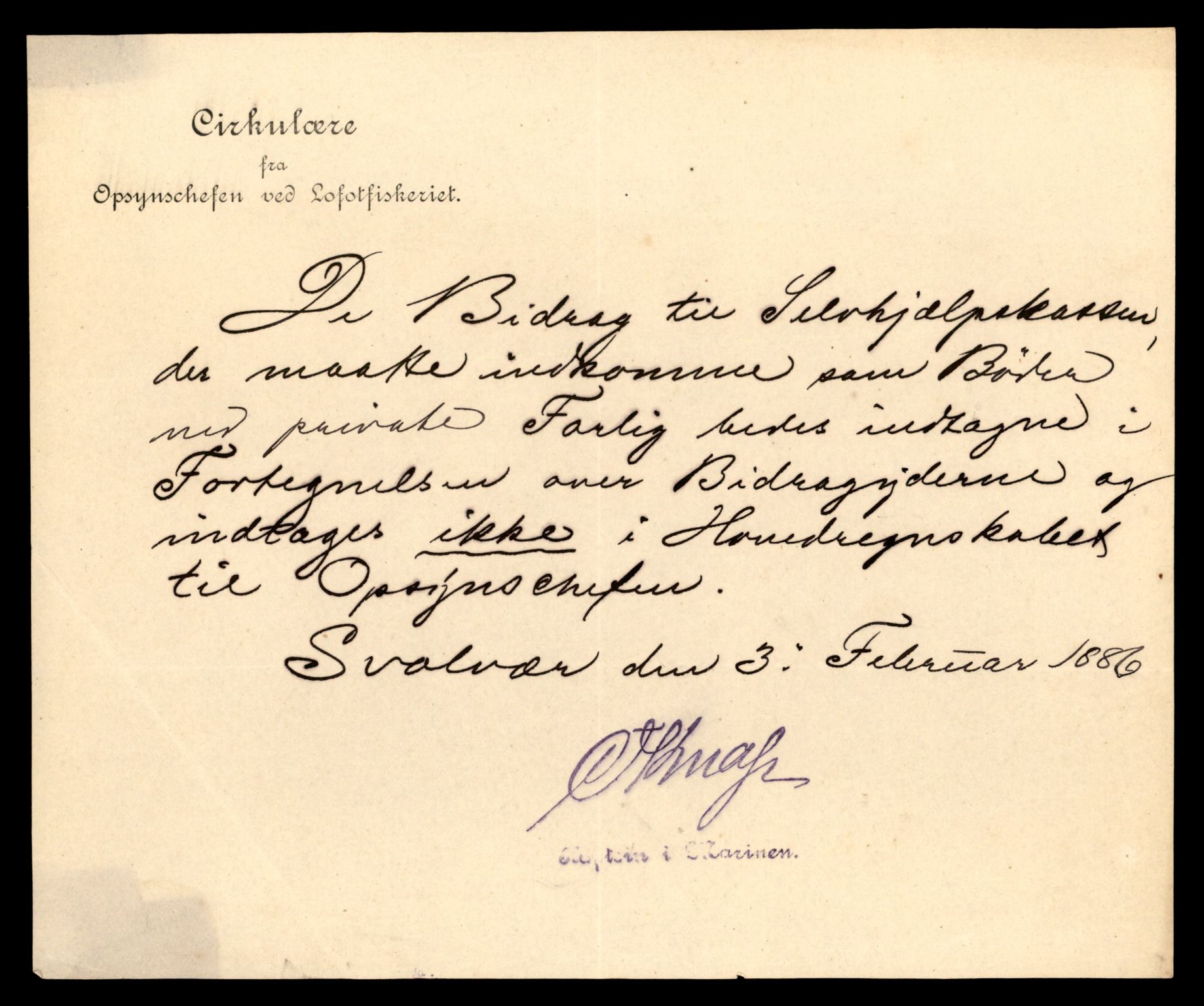 Oppsynssjefen ved Lofotfisket, AV/SAT-A-6224/D/L0178: Lofotfiskernes Selvhjelpskasse, 1880-1906, p. 23