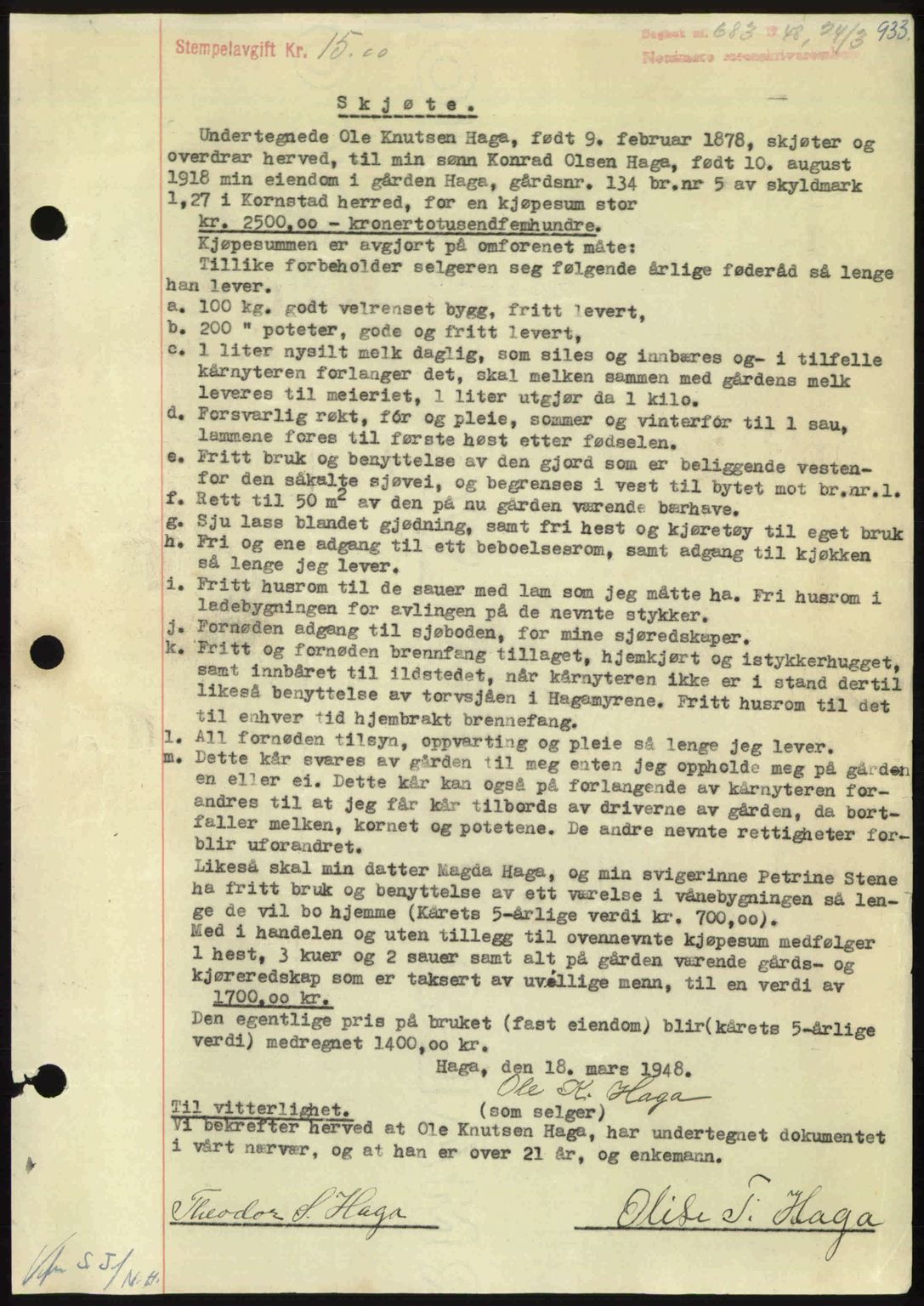 Nordmøre sorenskriveri, AV/SAT-A-4132/1/2/2Ca: Mortgage book no. A107, 1947-1948, Diary no: : 683/1948