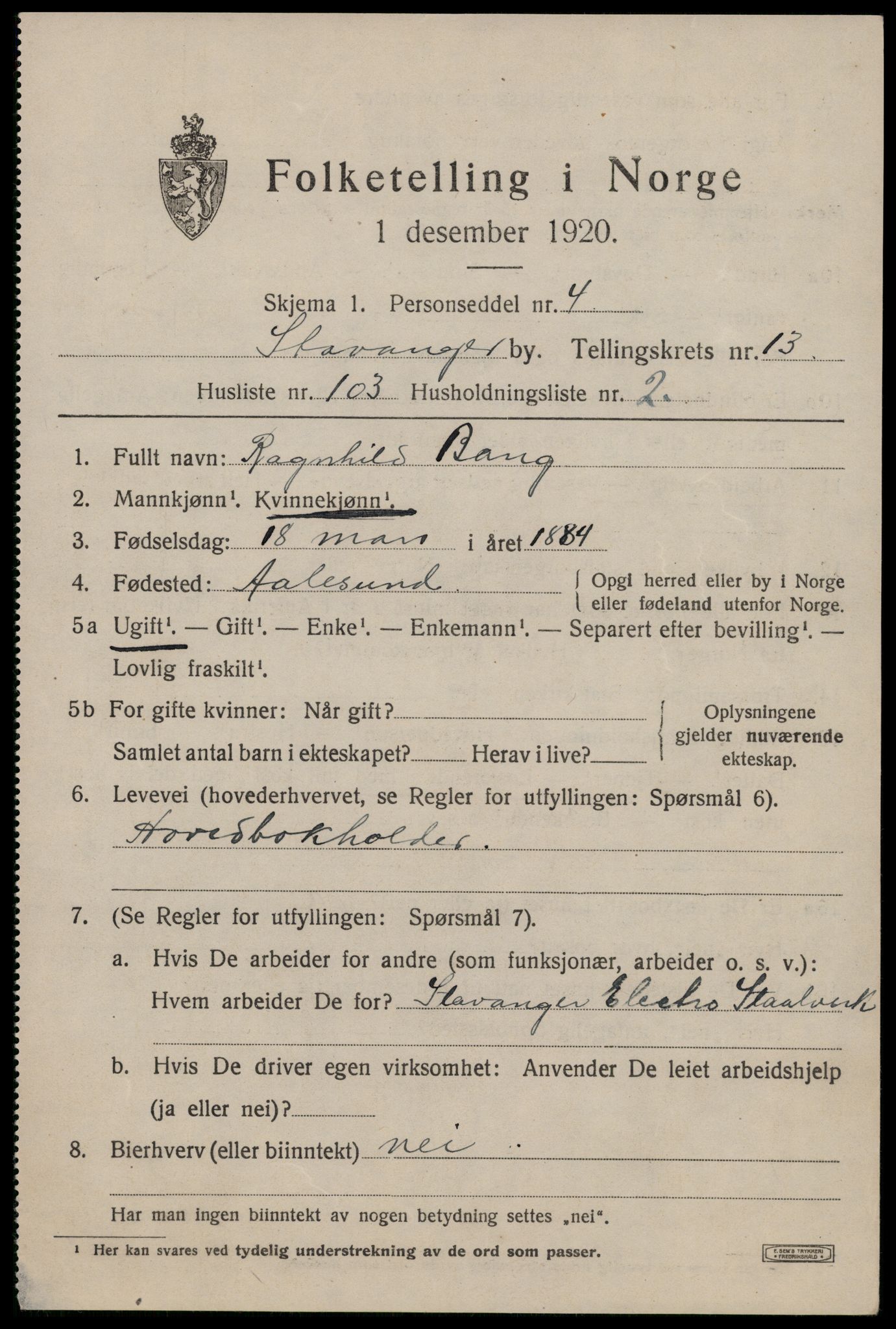 SAST, 1920 census for Stavanger, 1920, p. 59488