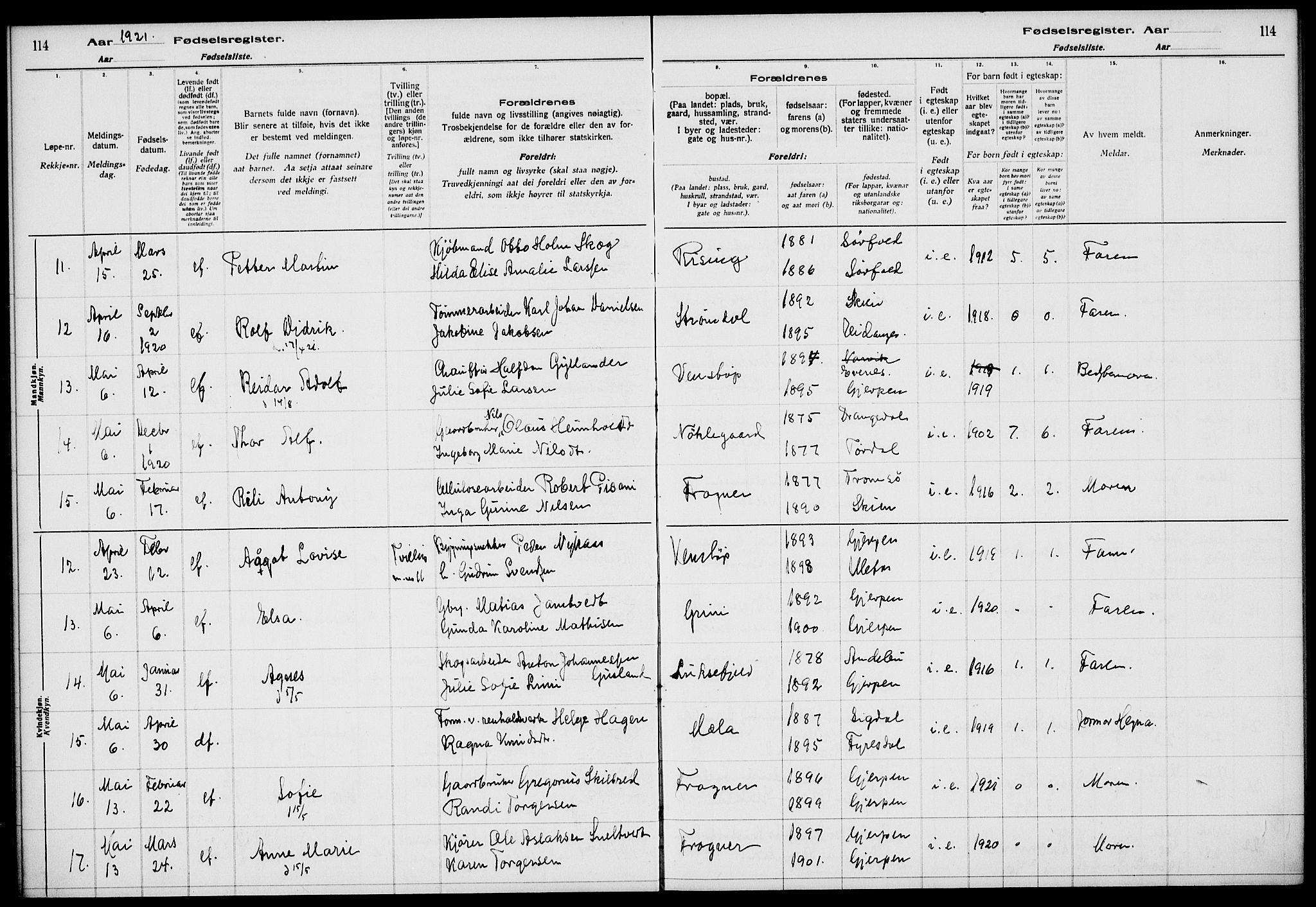 Gjerpen kirkebøker, AV/SAKO-A-265/J/Ja/L0001: Birth register no. I 1, 1916-1926, p. 114