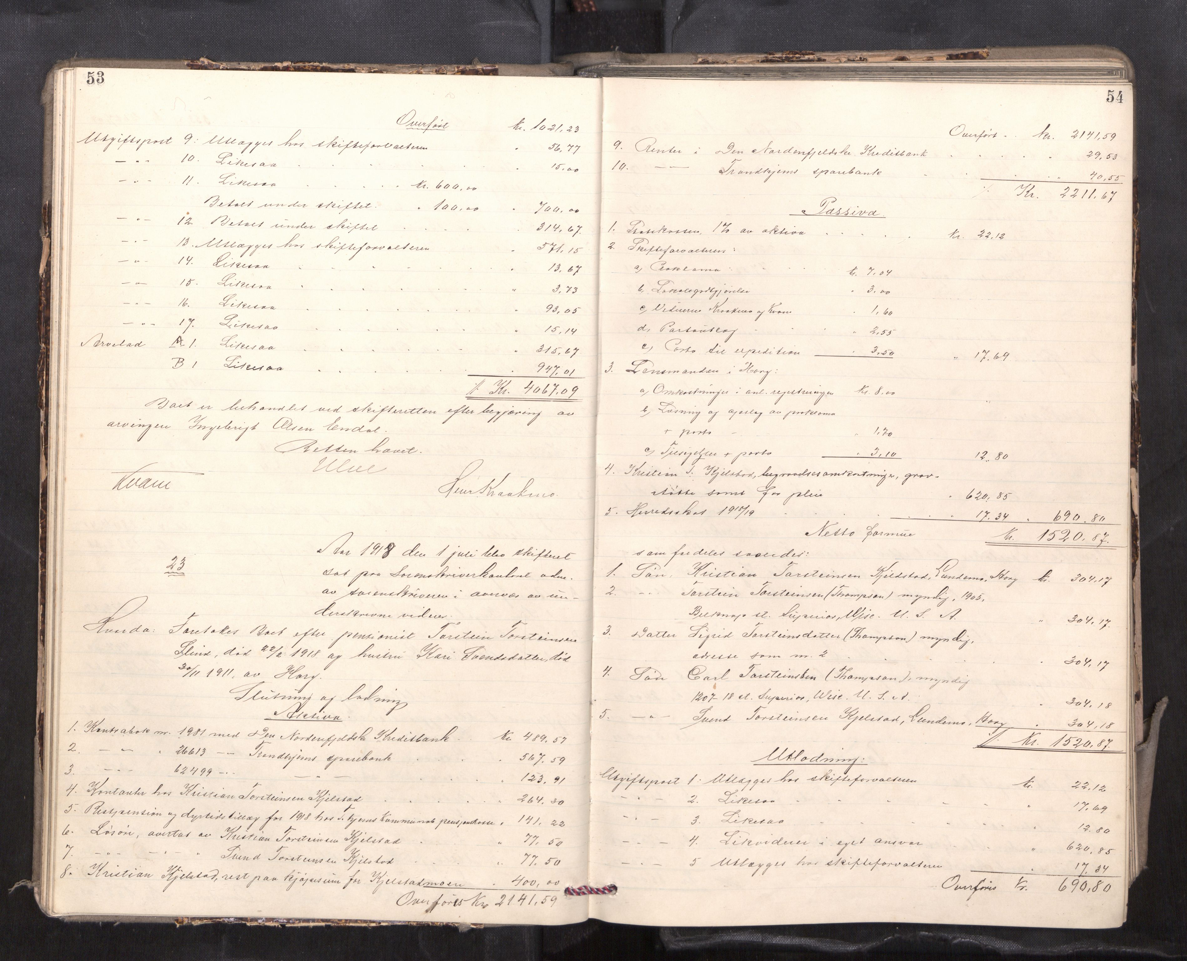 Gauldal sorenskriveri, AV/SAT-A-0014/1/3/3A/L0018: Skifteslutningsprotokoll  5, 1917-1924, p. 53-54