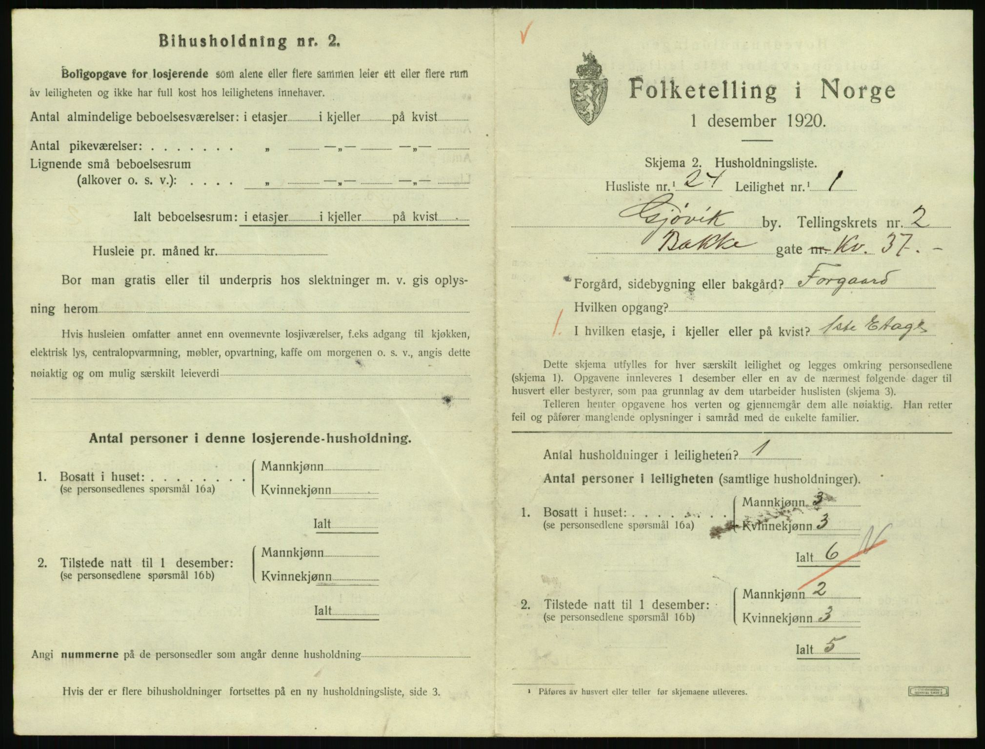 SAH, 1920 census for Gjøvik, 1920, p. 1158