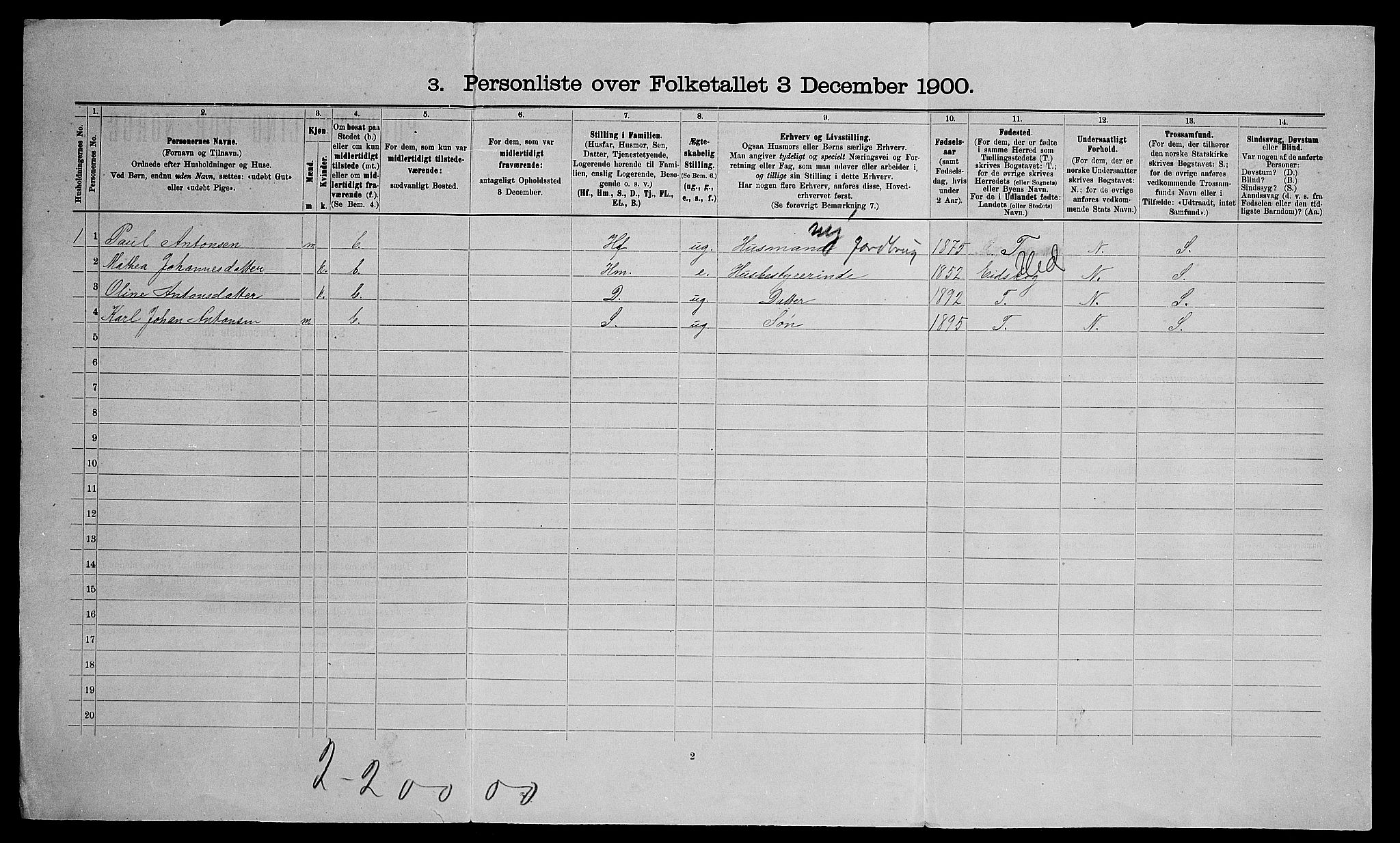 SAO, 1900 census for Nes, 1900