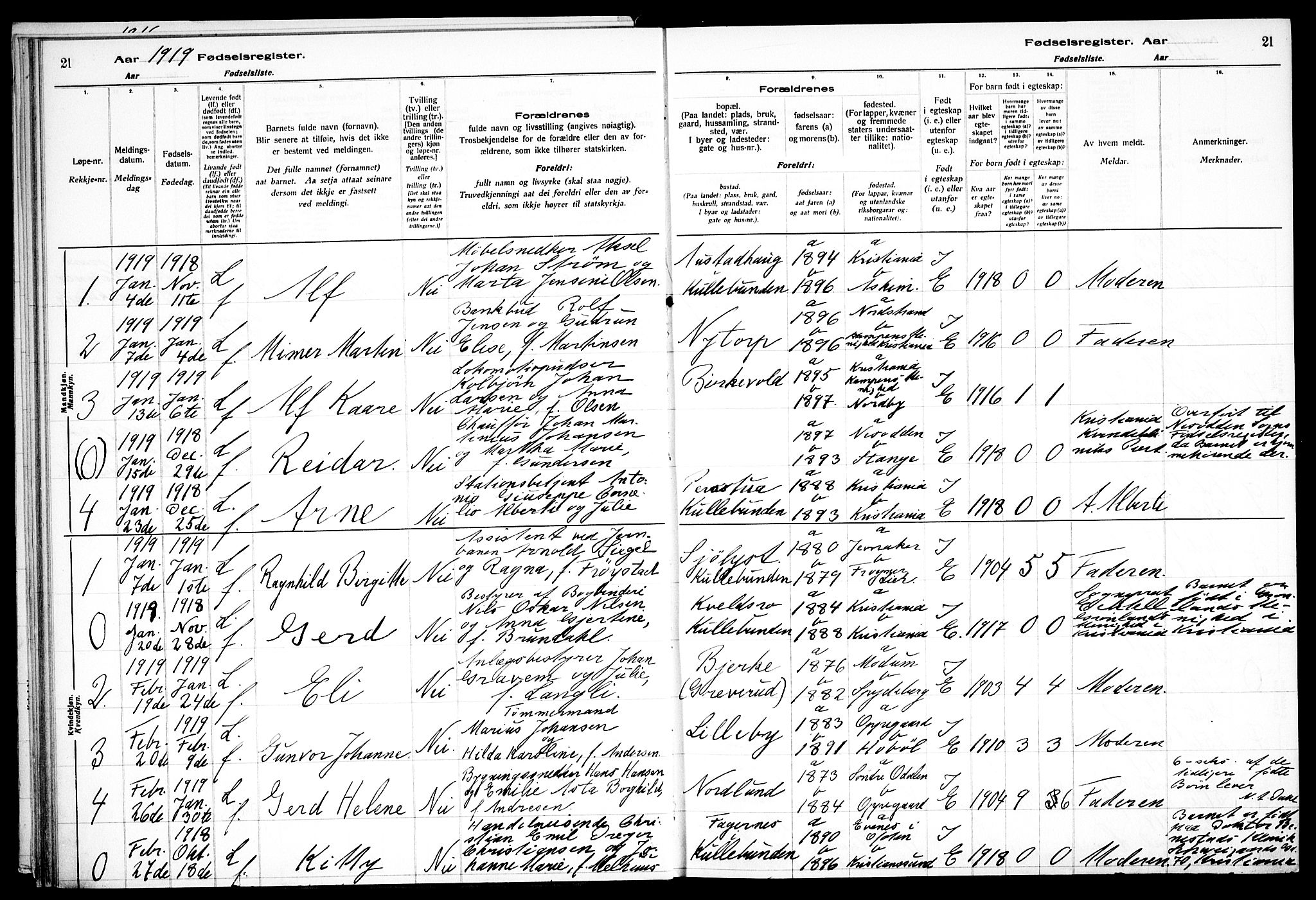 Nesodden prestekontor Kirkebøker, SAO/A-10013/J/Jb/L0001: Birth register no. II 1, 1916-1933, p. 21