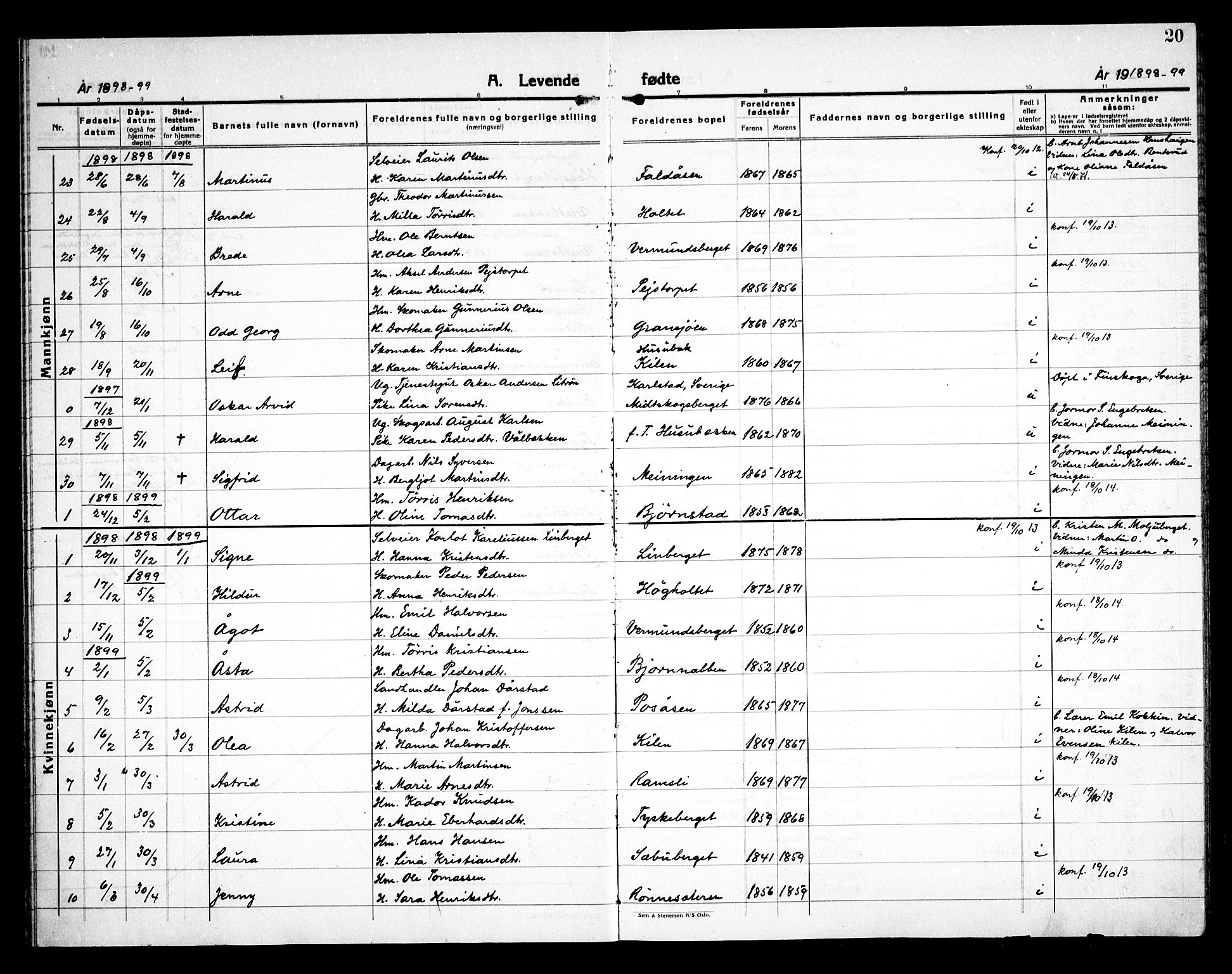 Åsnes prestekontor, AV/SAH-PREST-042/H/Ha/Haa/L0000E: Parish register (official) no. 0C, 1890-1929, p. 20