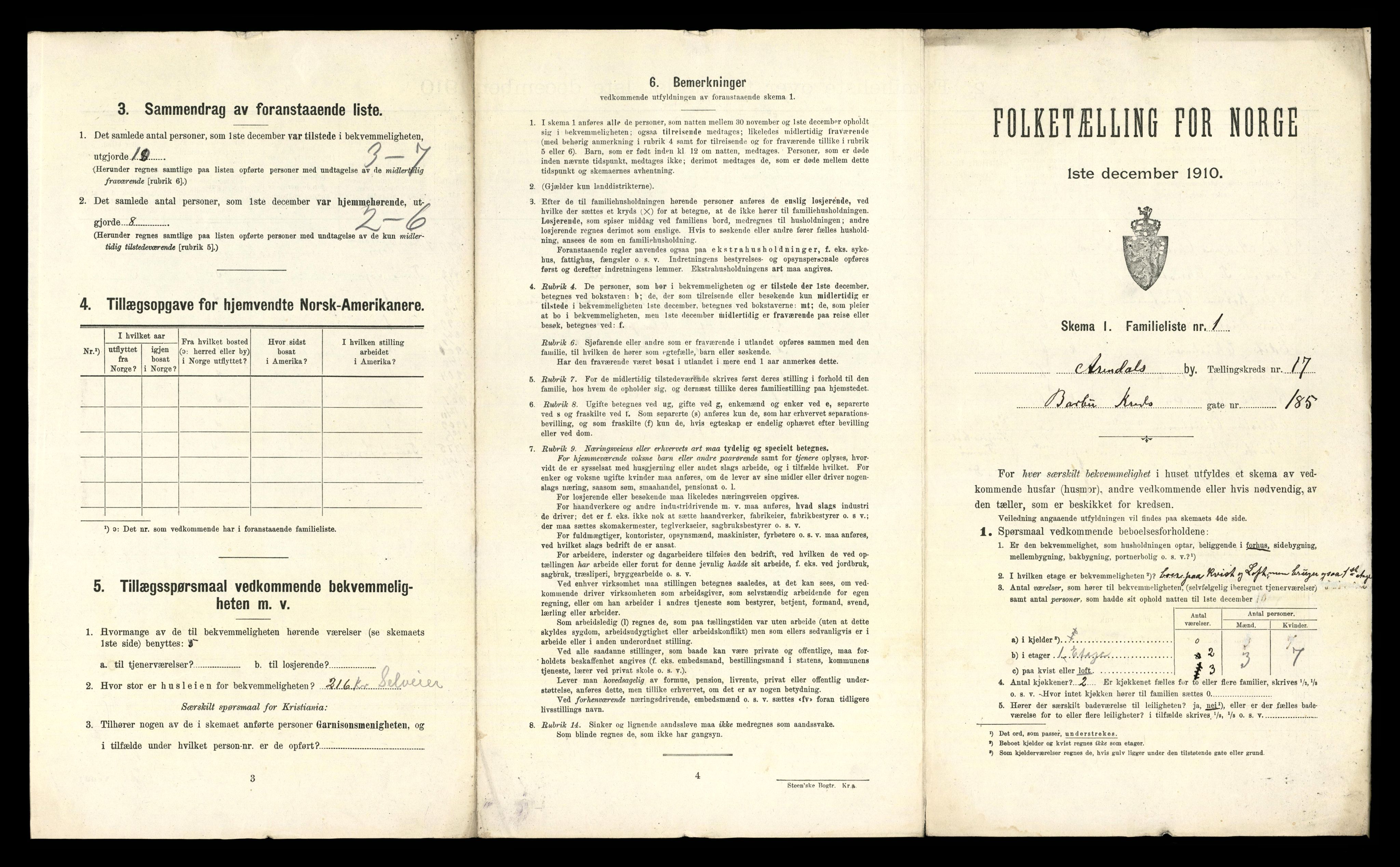 RA, 1910 census for Arendal, 1910, p. 6509