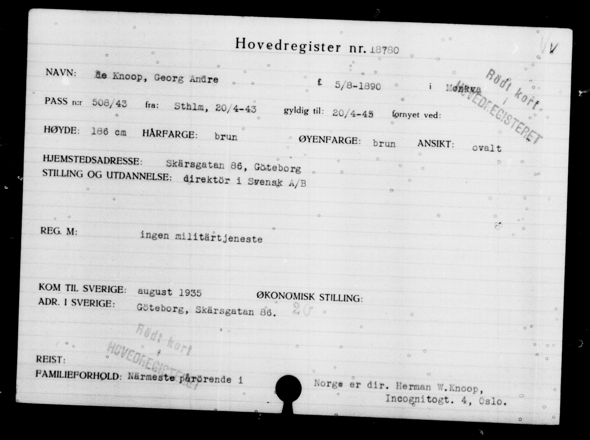 Utenriksstasjonene, Legasjonen i Stockholm, Flyktningkontoret, AV/RA-S-6753/V/Va/L0009: Kjesäterkartoteket, flyktninger med registreringsnr. 18502-22048, 1940-1945, p. 323