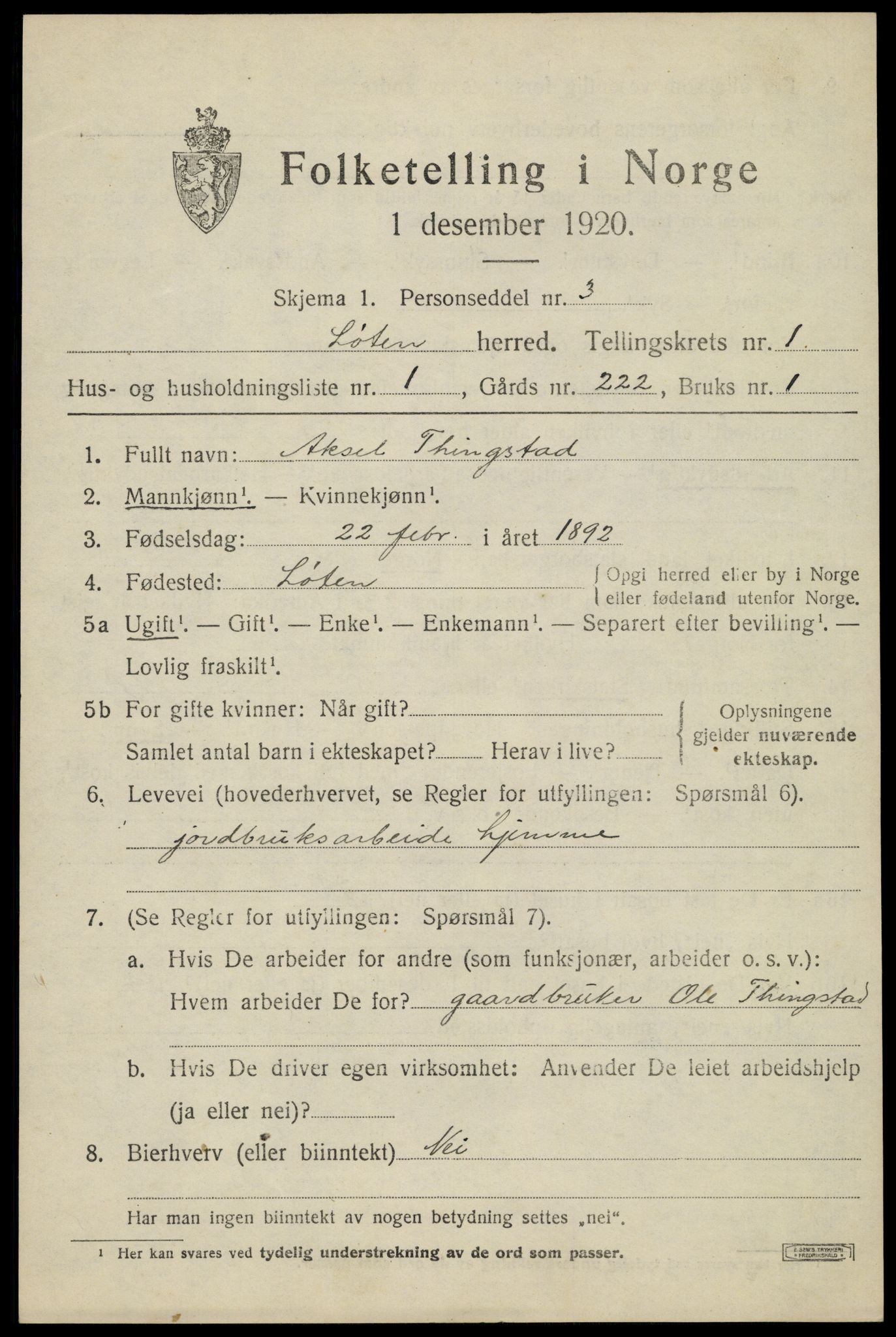 SAH, 1920 census for Løten, 1920, p. 2331