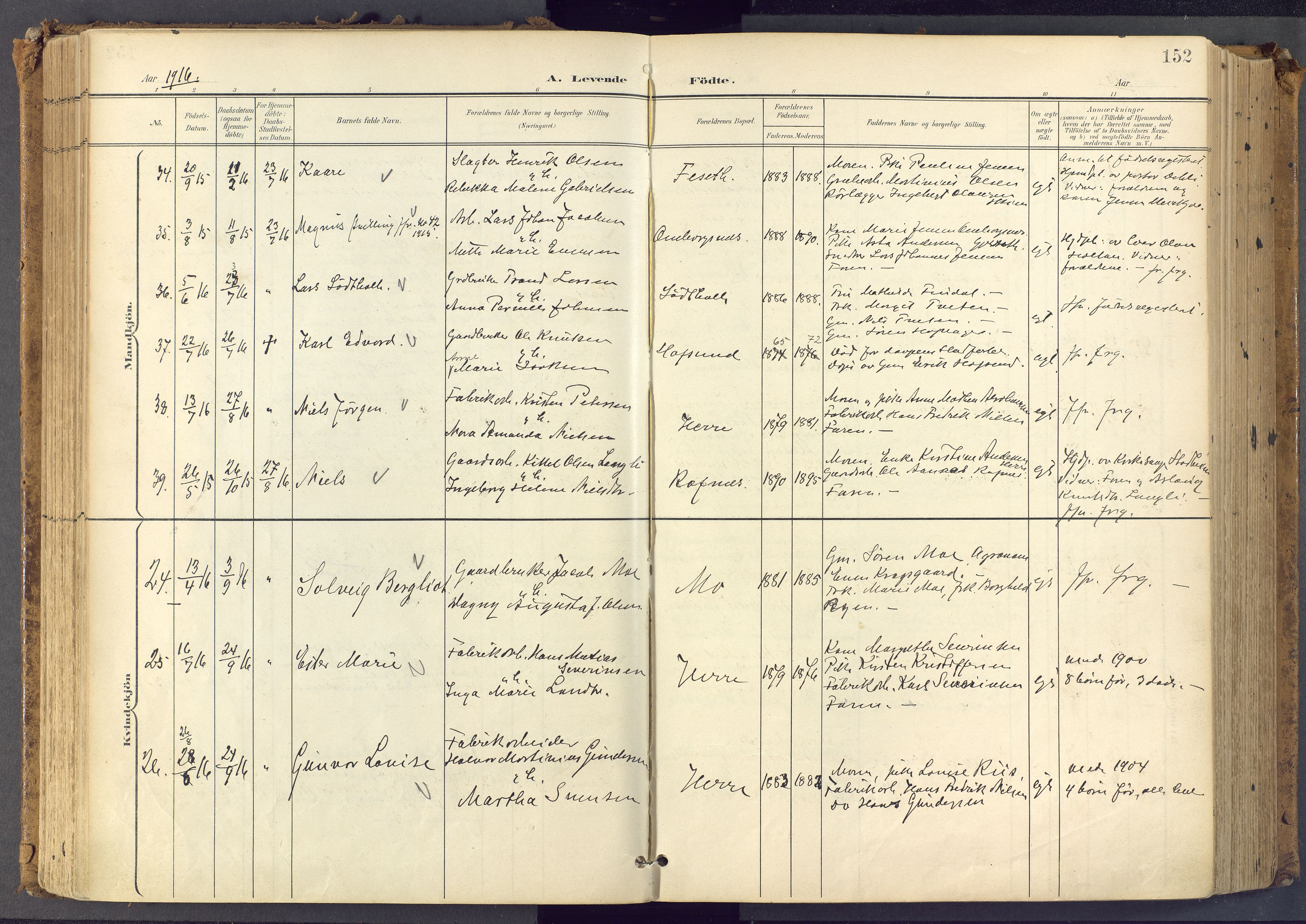Bamble kirkebøker, AV/SAKO-A-253/F/Fa/L0009: Parish register (official) no. I 9, 1901-1917, p. 152