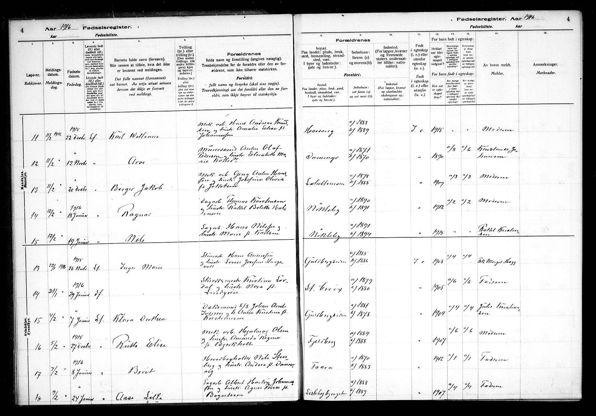 Glemmen prestekontor Kirkebøker, AV/SAO-A-10908/J/Ja/L0001: Birth register no. I 1, 1916-1922, p. 4