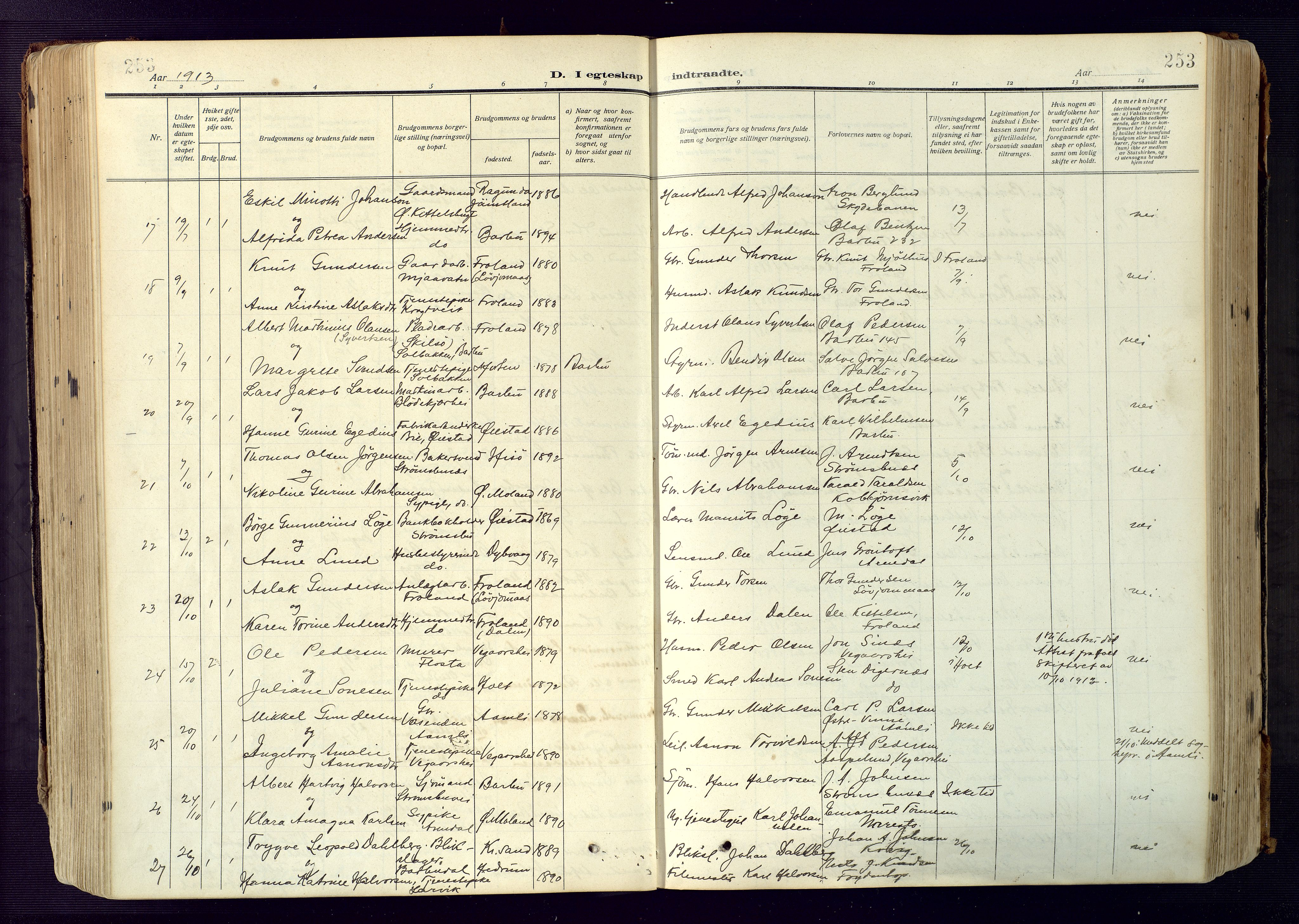 Barbu sokneprestkontor, AV/SAK-1111-0003/F/Fa/L0006: Parish register (official) no. A 6, 1910-1929, p. 253