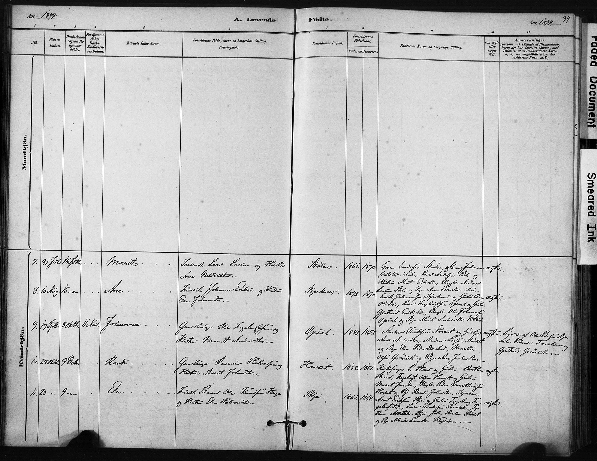 Ministerialprotokoller, klokkerbøker og fødselsregistre - Sør-Trøndelag, AV/SAT-A-1456/631/L0512: Parish register (official) no. 631A01, 1879-1912, p. 34