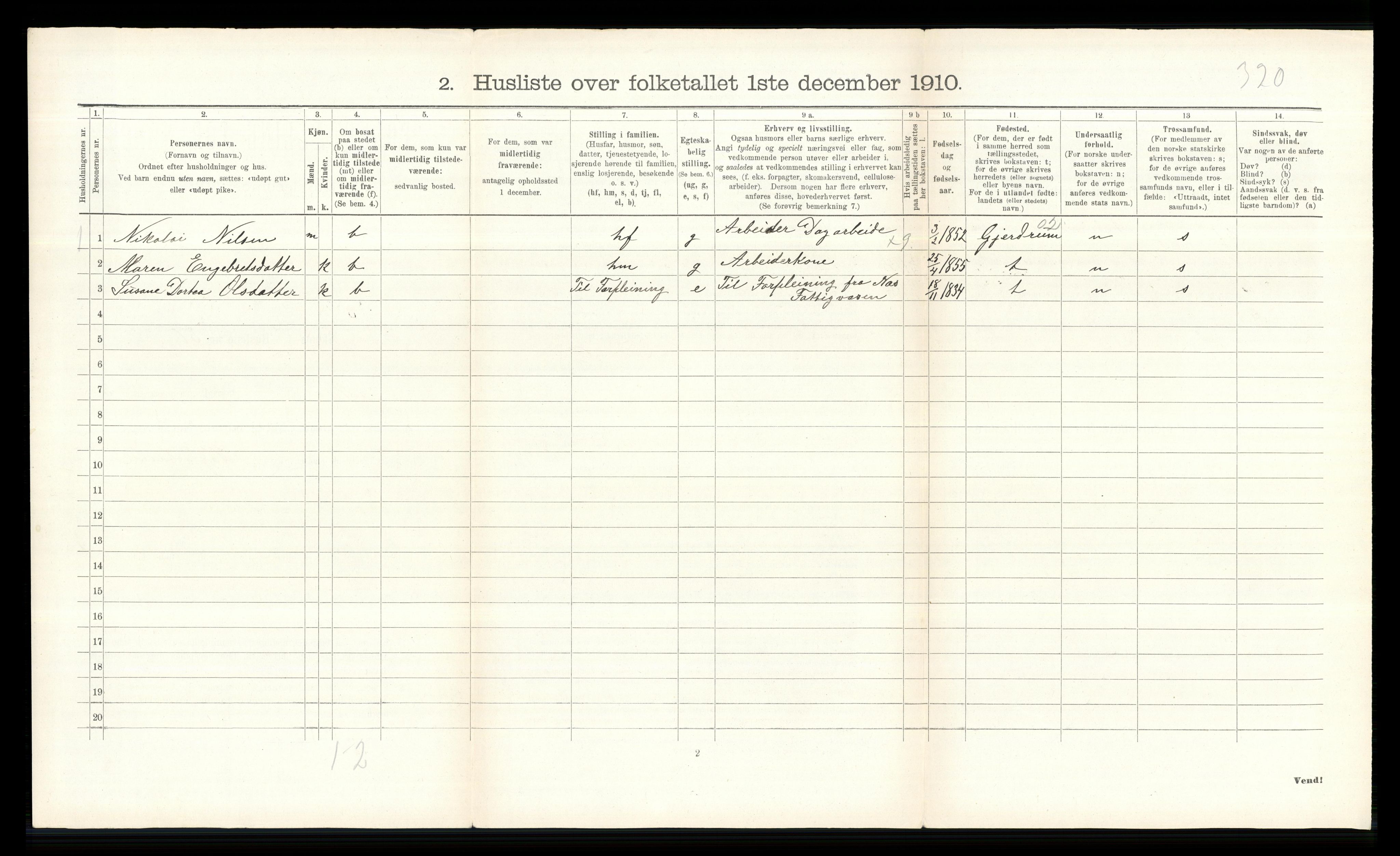 RA, 1910 census for Nes, 1910, p. 651