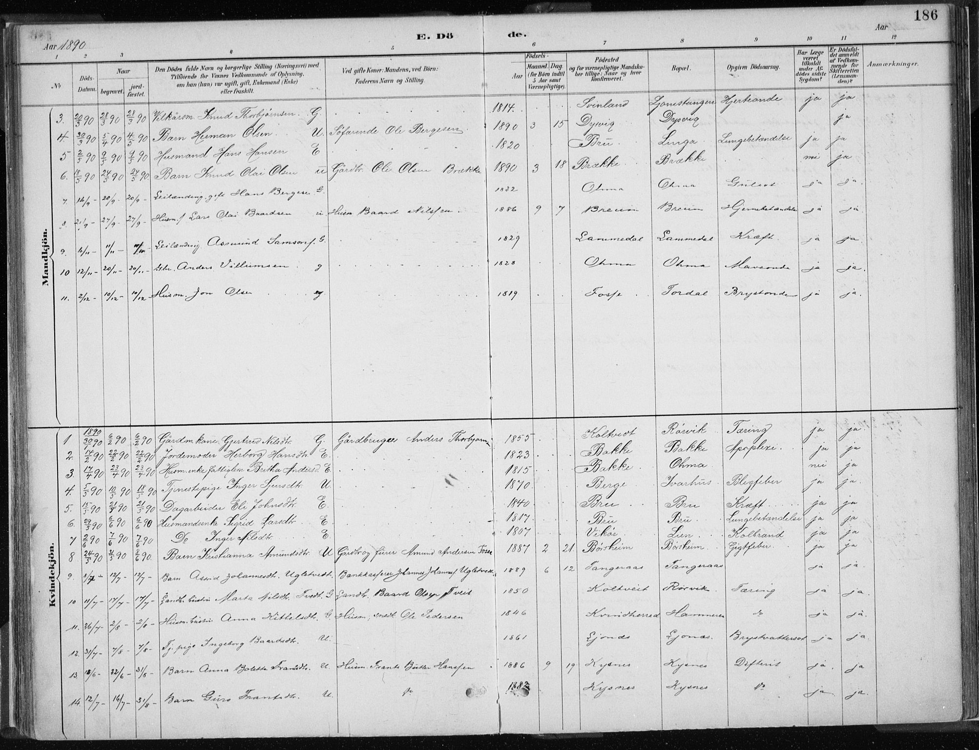 Strandebarm sokneprestembete, AV/SAB-A-78401/H/Haa: Parish register (official) no. B  1, 1886-1908, p. 186