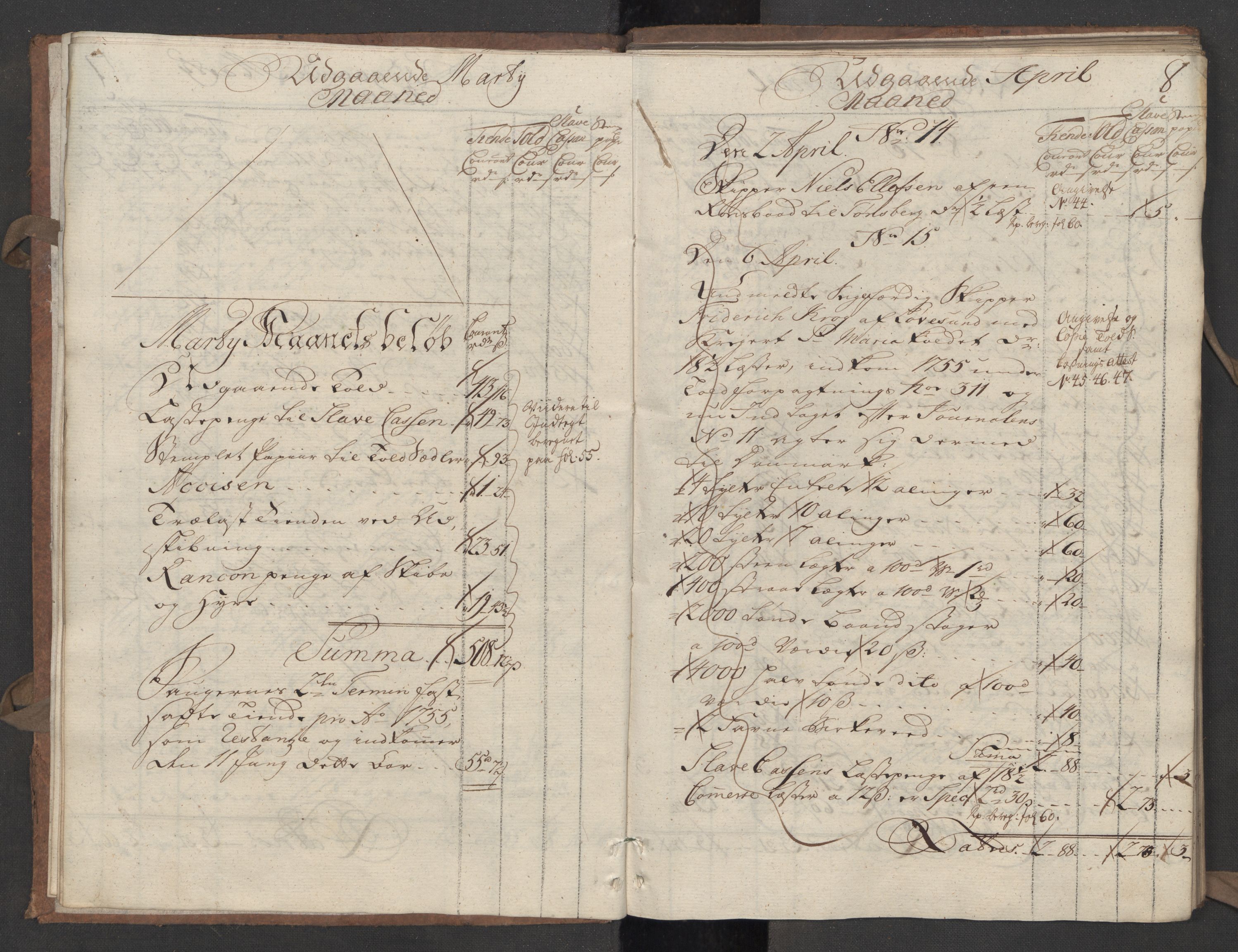 Generaltollkammeret, tollregnskaper, AV/RA-EA-5490/R09/L0022/0001: Tollregnskaper Holmestrand / Utgående hovedtollbok, 1756, p. 7b-8a