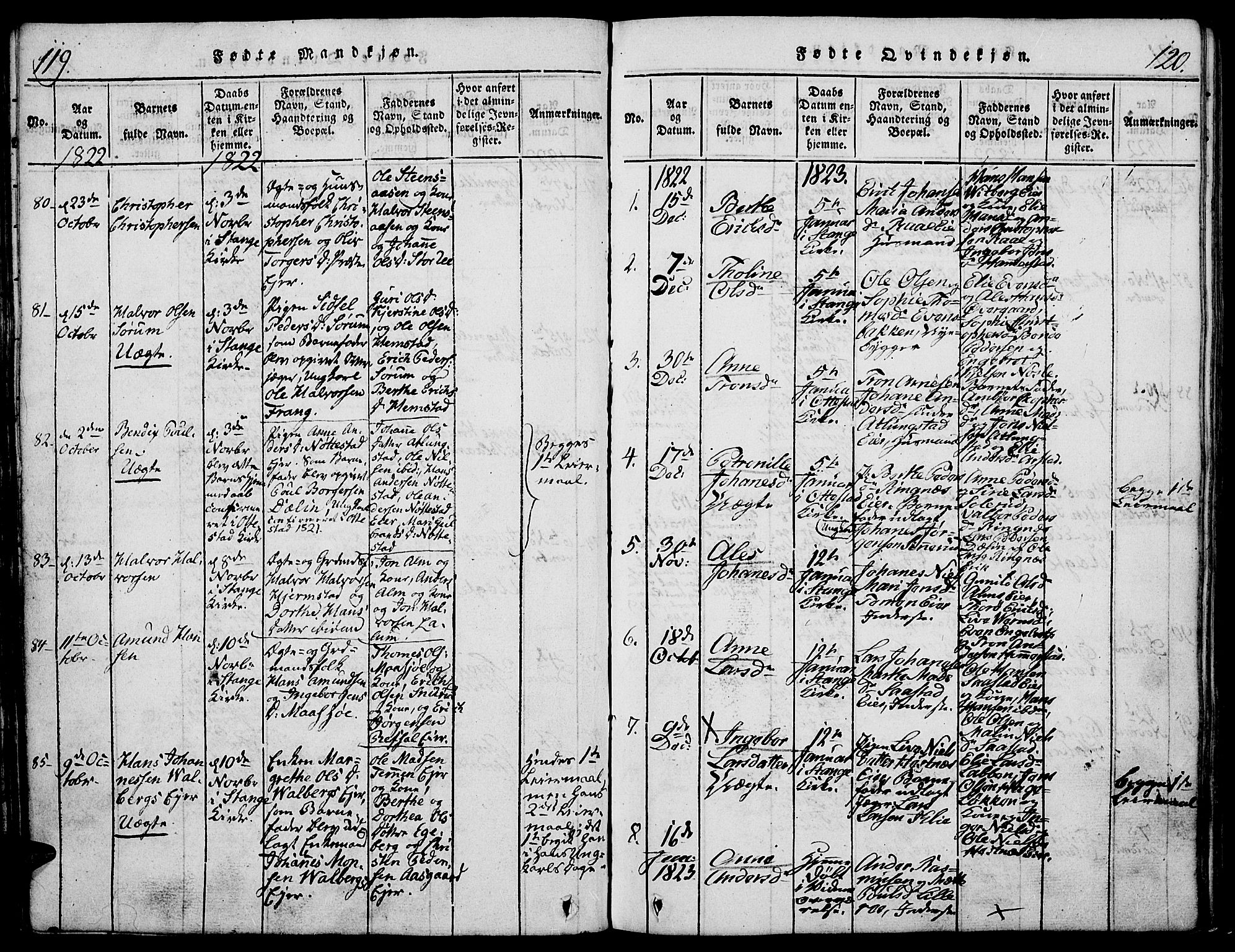 Stange prestekontor, AV/SAH-PREST-002/K/L0008: Parish register (official) no. 8, 1814-1825, p. 119-120