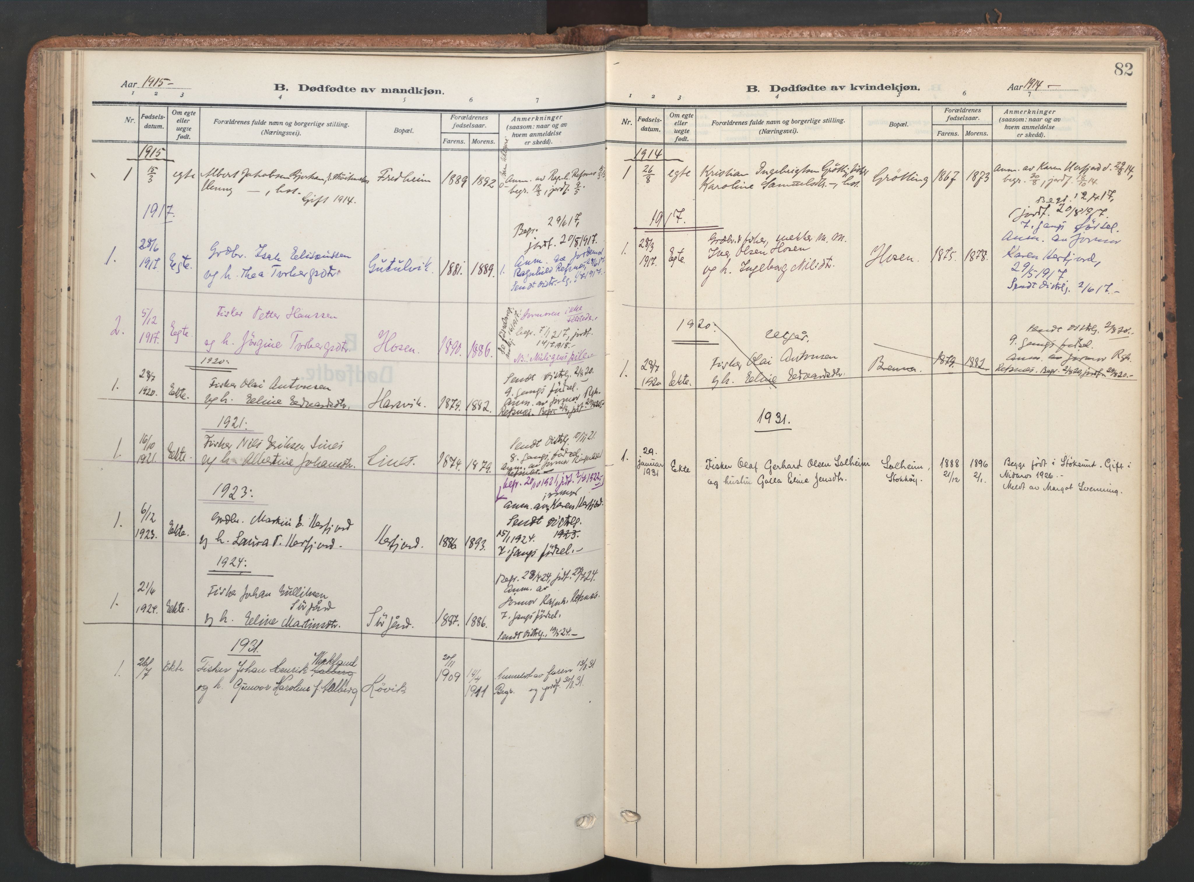 Ministerialprotokoller, klokkerbøker og fødselsregistre - Sør-Trøndelag, SAT/A-1456/656/L0694: Parish register (official) no. 656A03, 1914-1931, p. 82