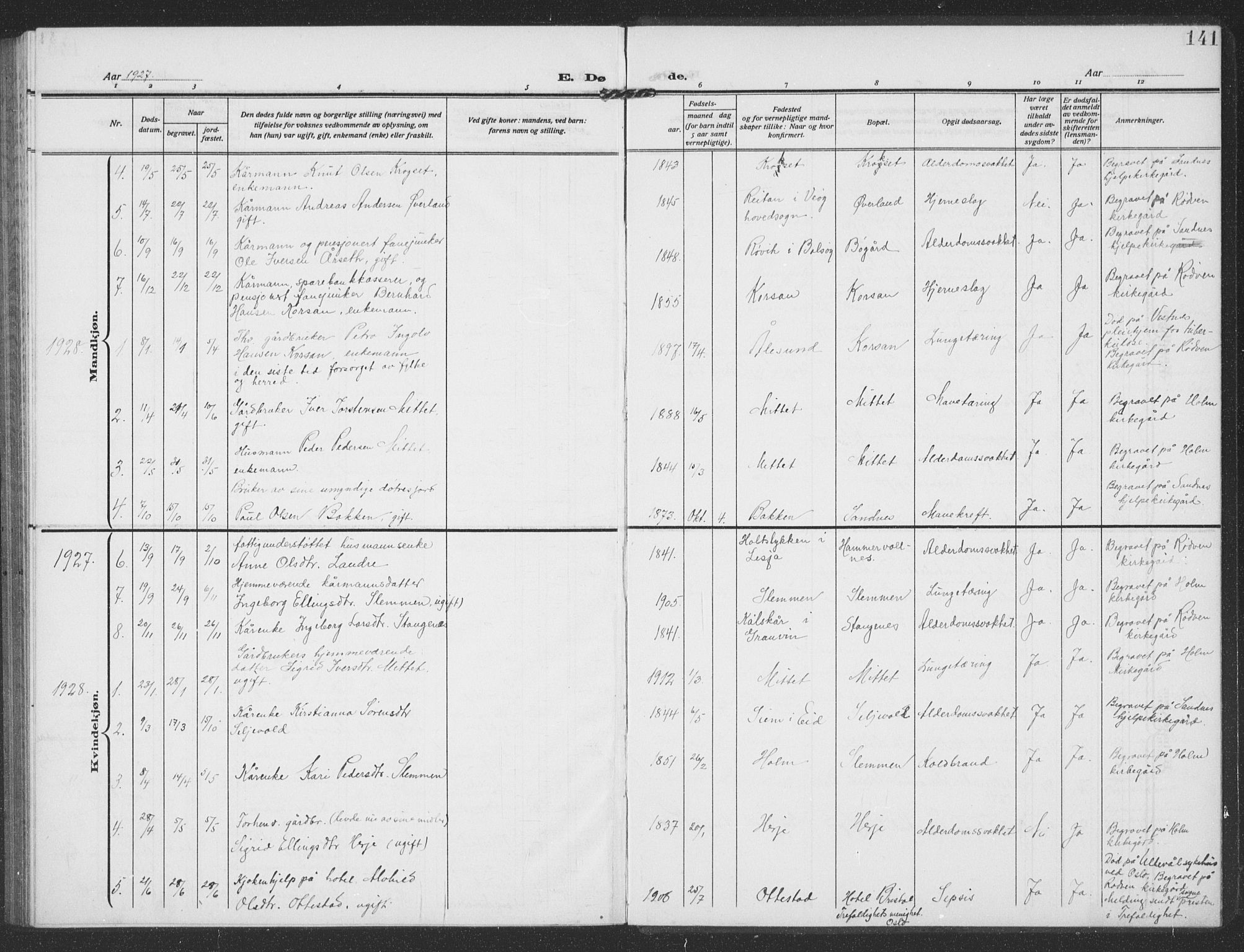 Ministerialprotokoller, klokkerbøker og fødselsregistre - Møre og Romsdal, AV/SAT-A-1454/549/L0615: Parish register (copy) no. 549C01, 1905-1932, p. 141