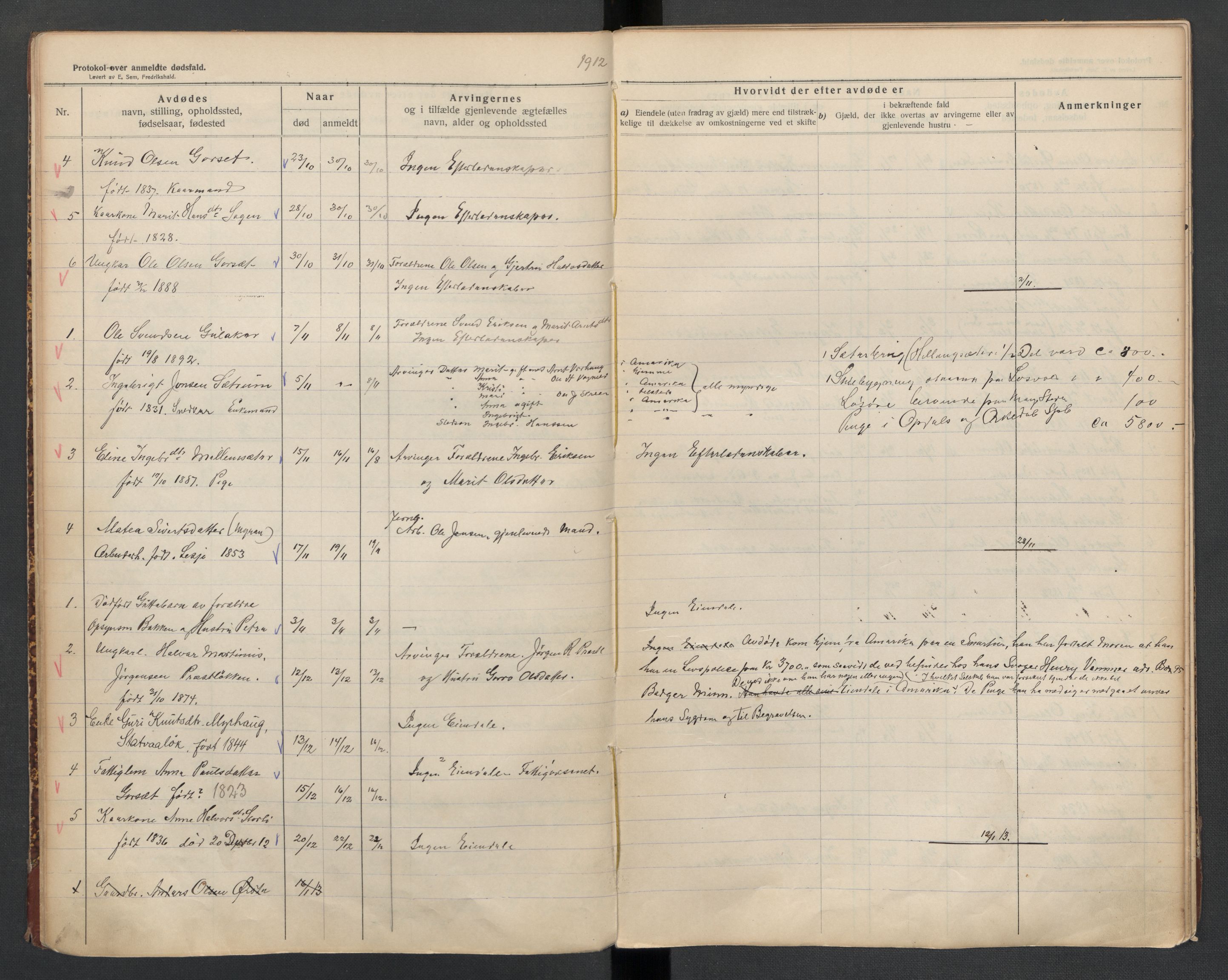 Oppdal lensmannskontor, AV/SAT-A-1073/1/02/L0002: 2.01.02 Dødsfallsprotokoll, 1911-1919